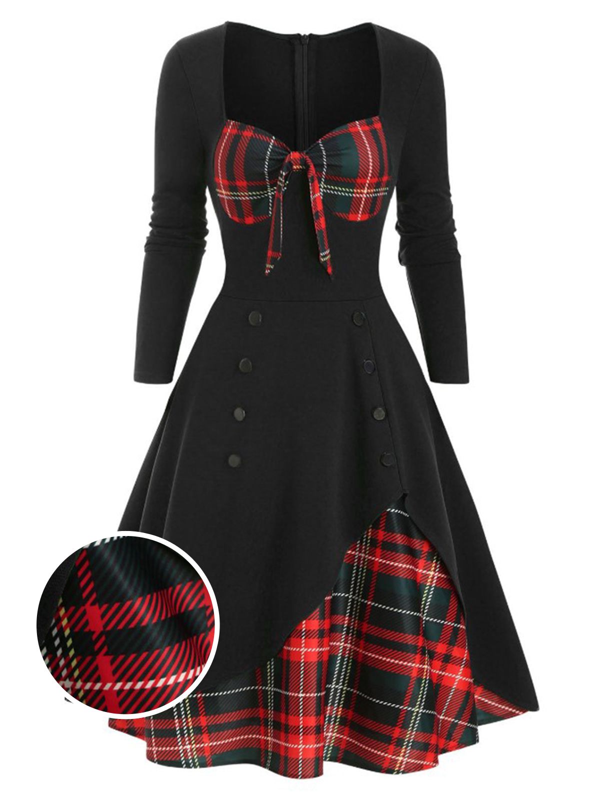 Sweetheart Plaid Patchwork Dress