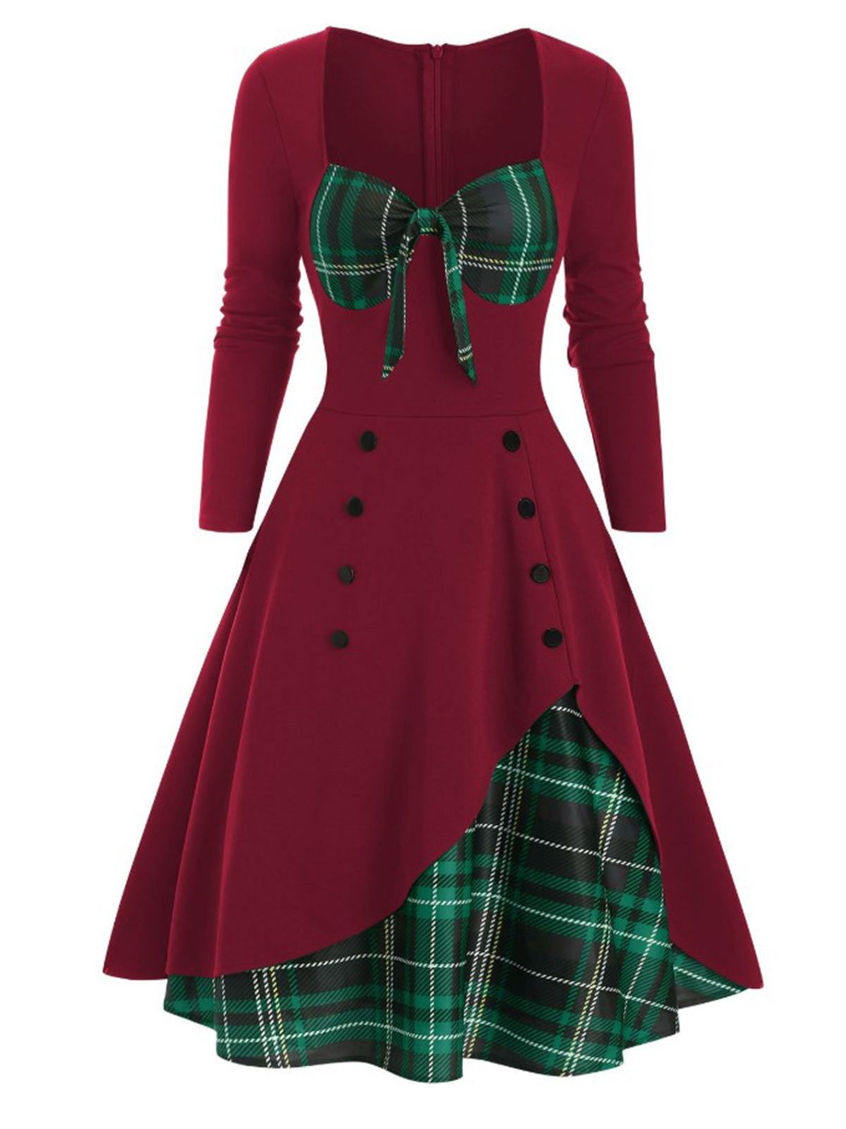 Sweetheart Plaid Patchwork Dress