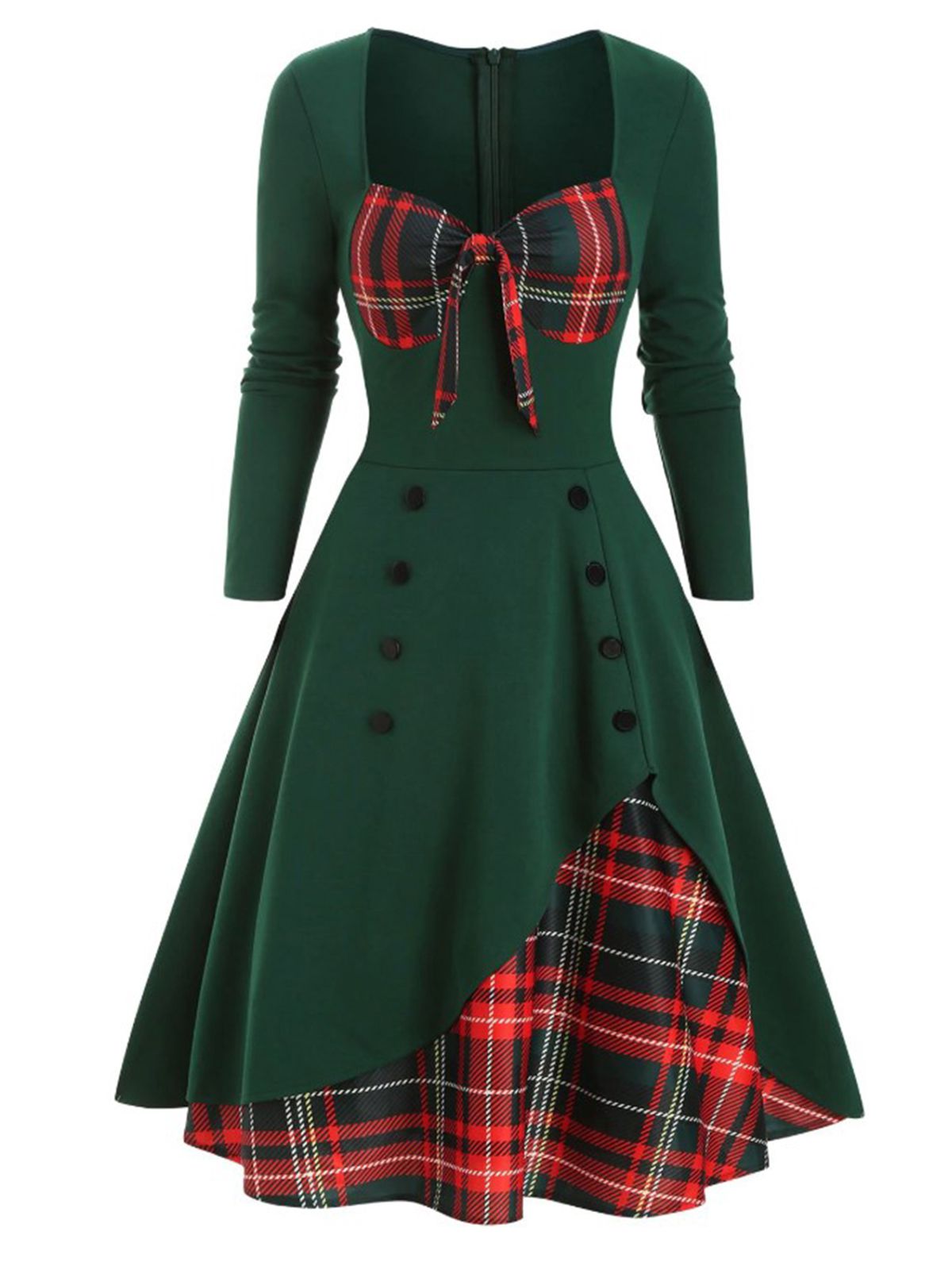 Sweetheart Plaid Patchwork Dress