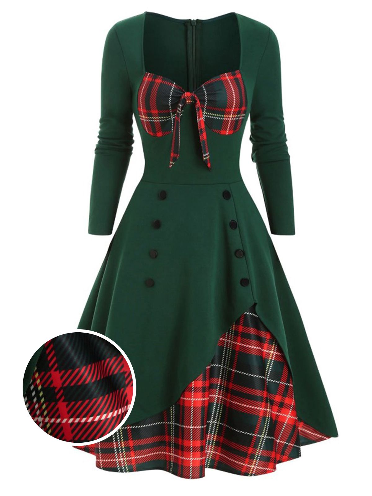 Sweetheart Plaid Patchwork Dress