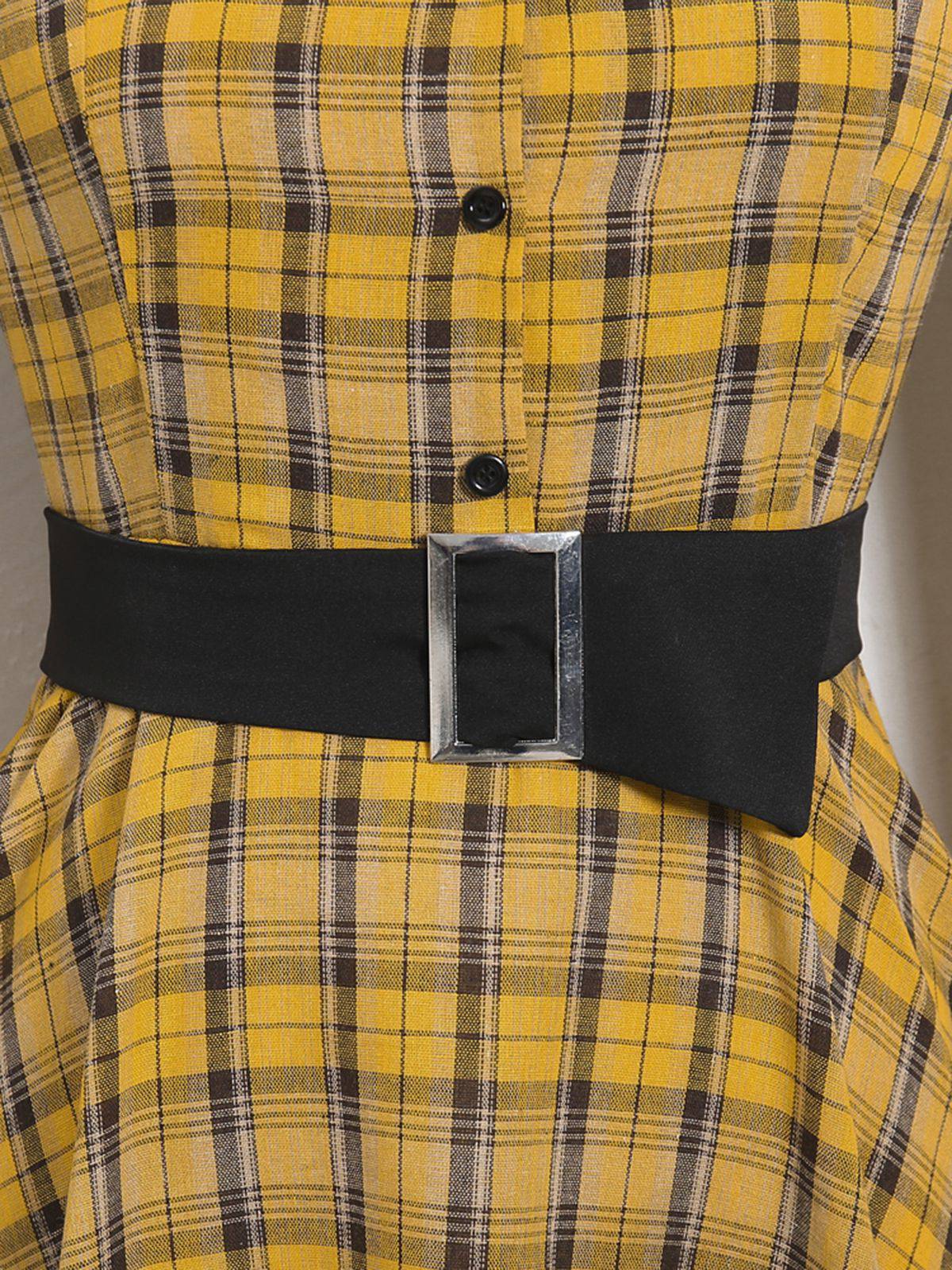 Mustard Plaid Belt Swing Dress