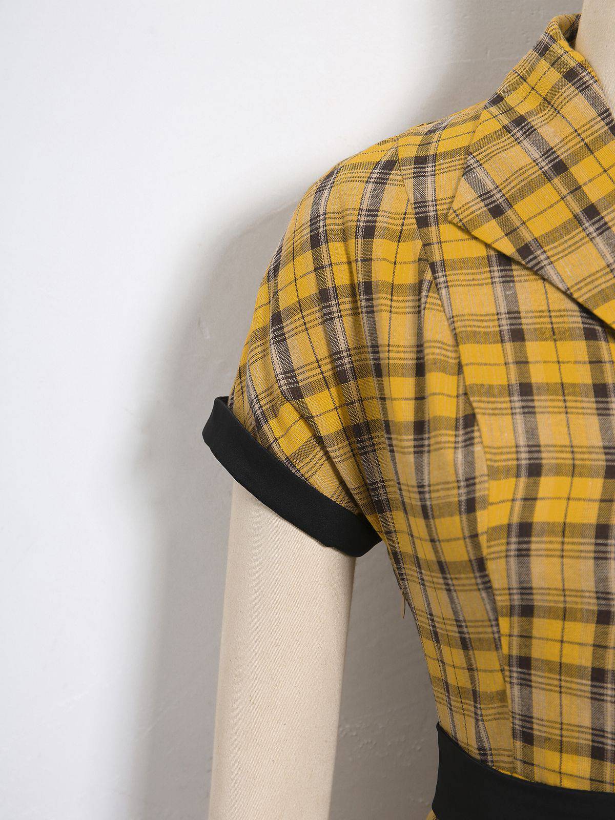 Mustard Plaid Belt Swing Dress