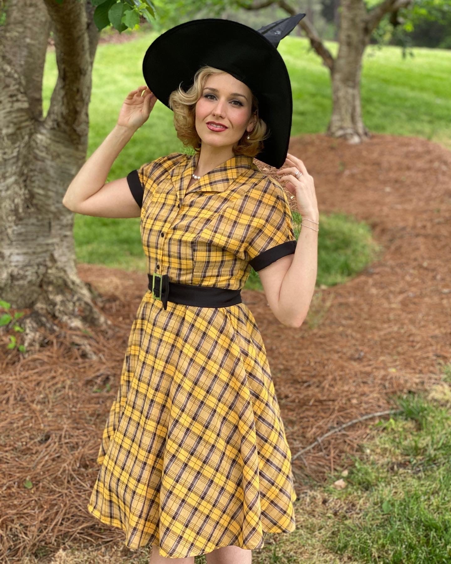 Mustard Plaid Belt Swing Dress