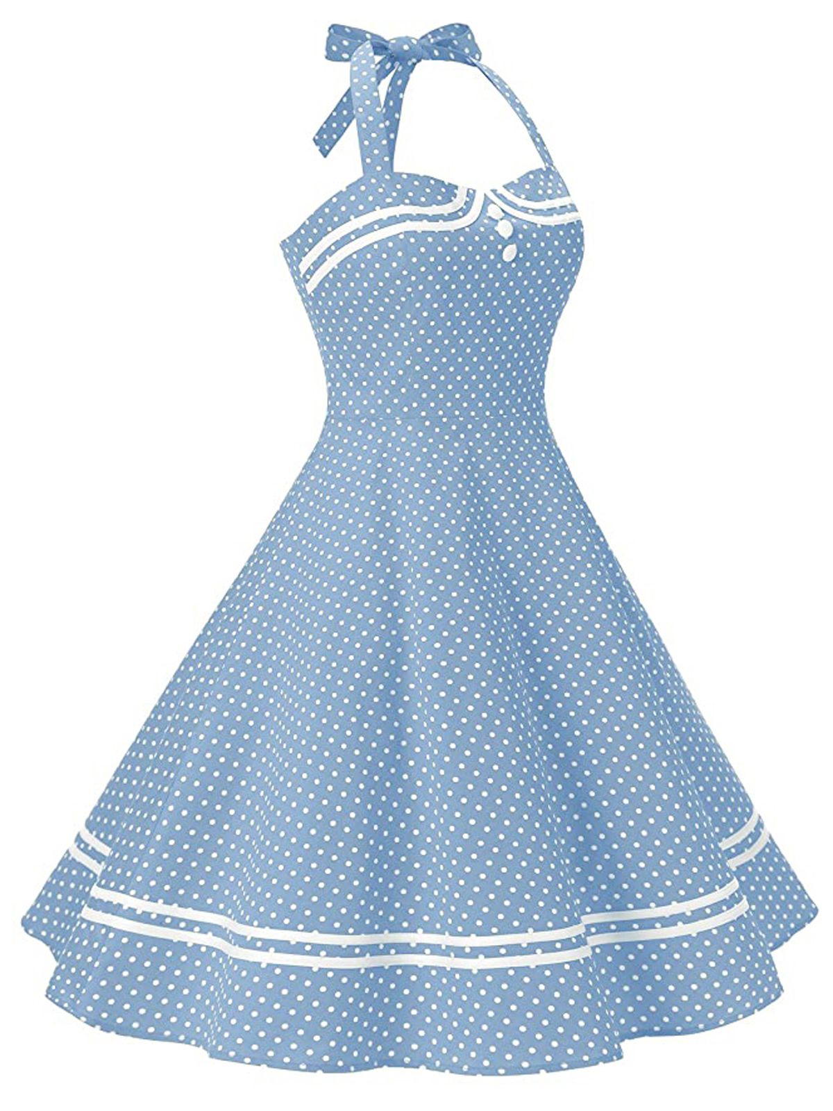 Blue Polka Dot Halter Swing Dress