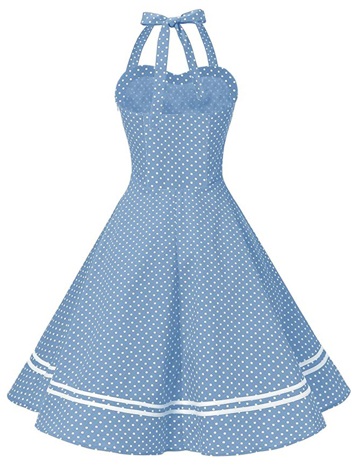 Blue Polka Dot Halter Swing Dress