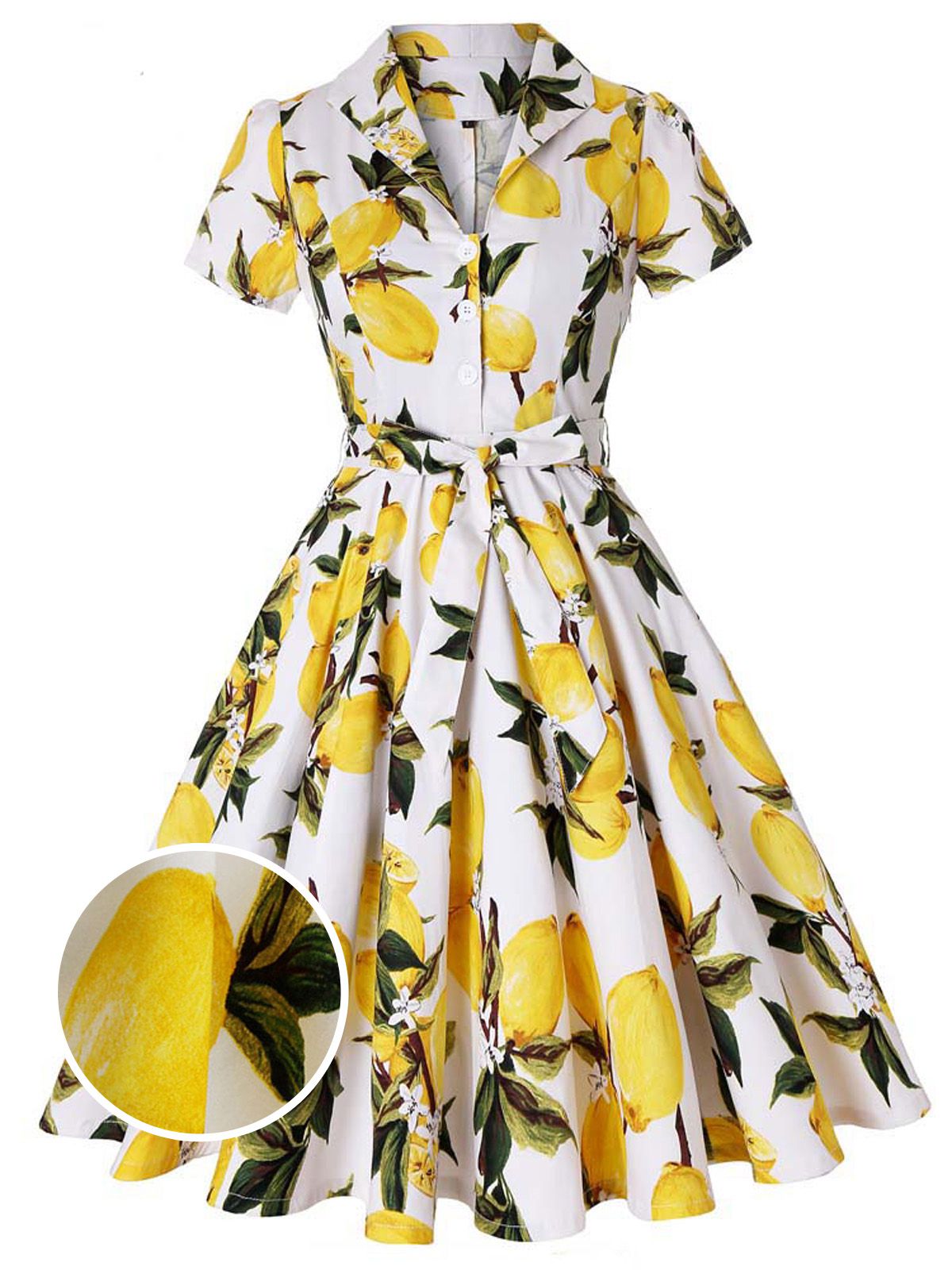 Yellow Lemon Bow Swing Dress