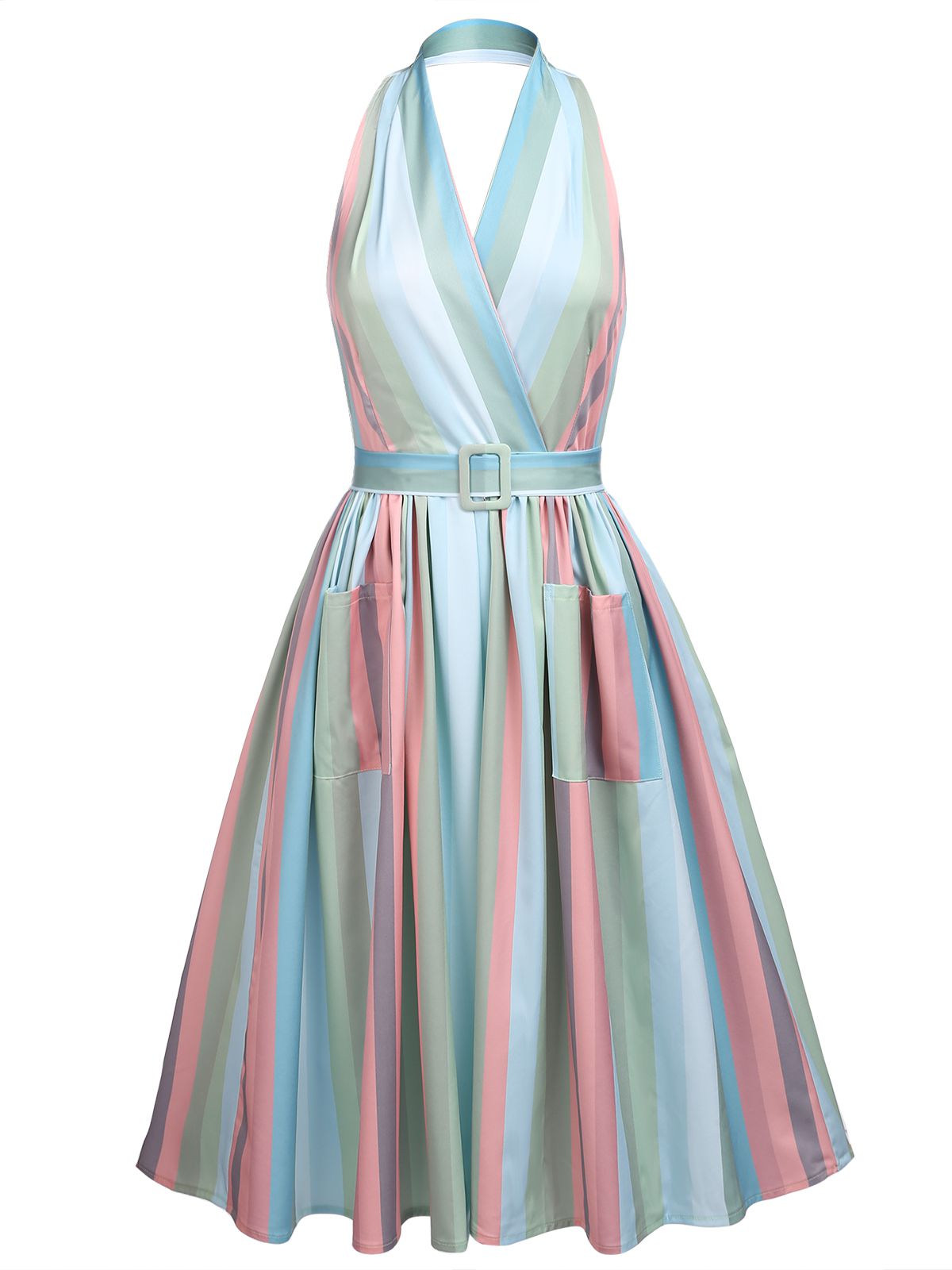 Rainbow Stripe Pocket Swing Dress