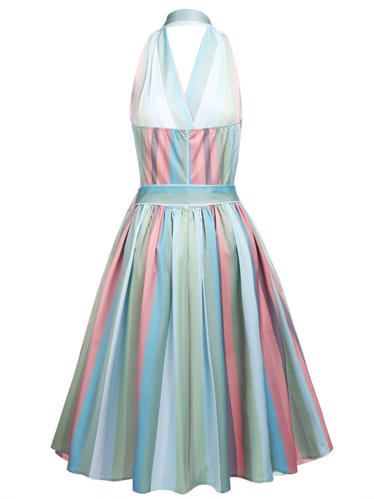 Rainbow Stripe Pocket Swing Dress