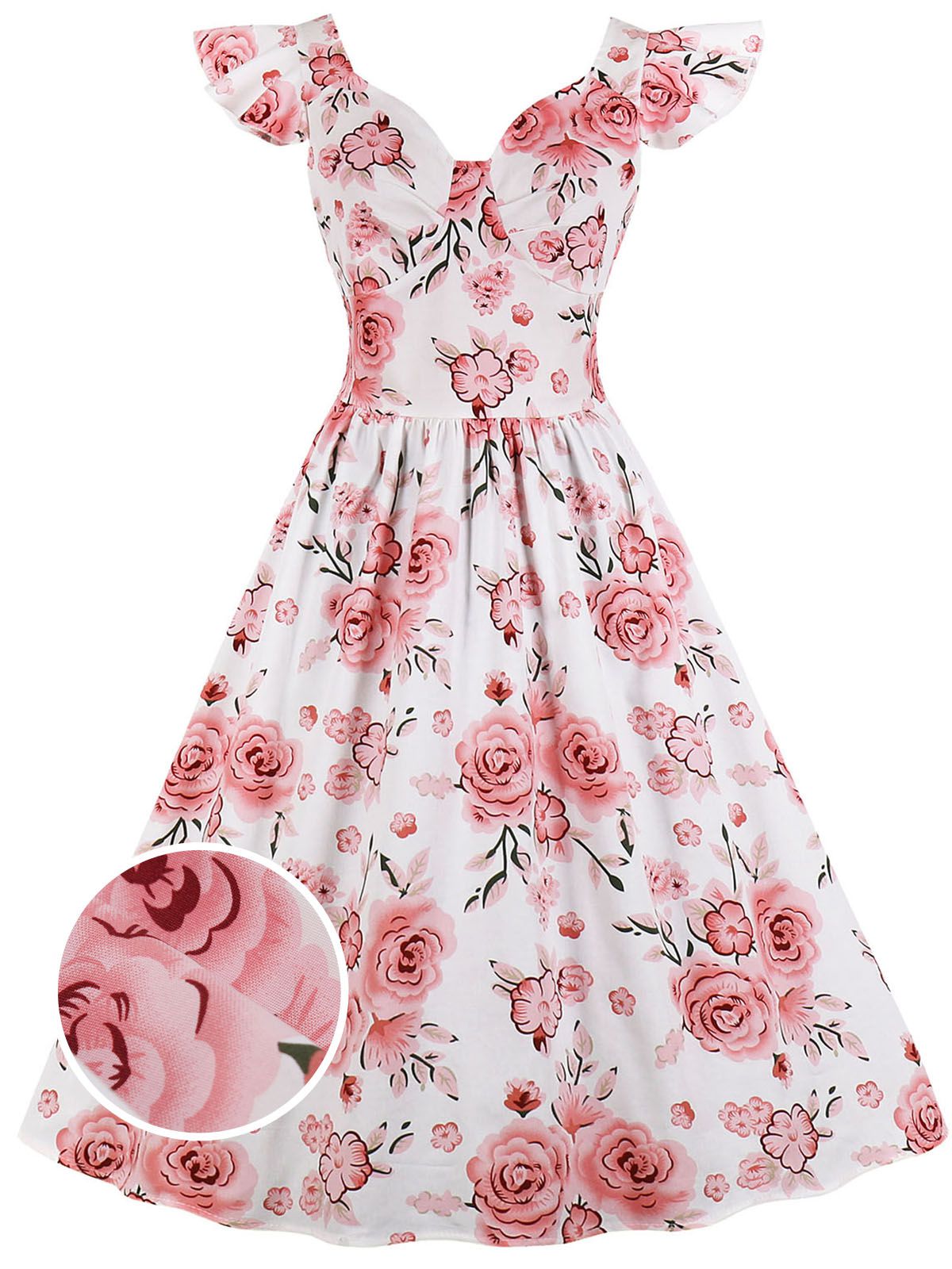 Floral Flare Sleeve Swing Dress