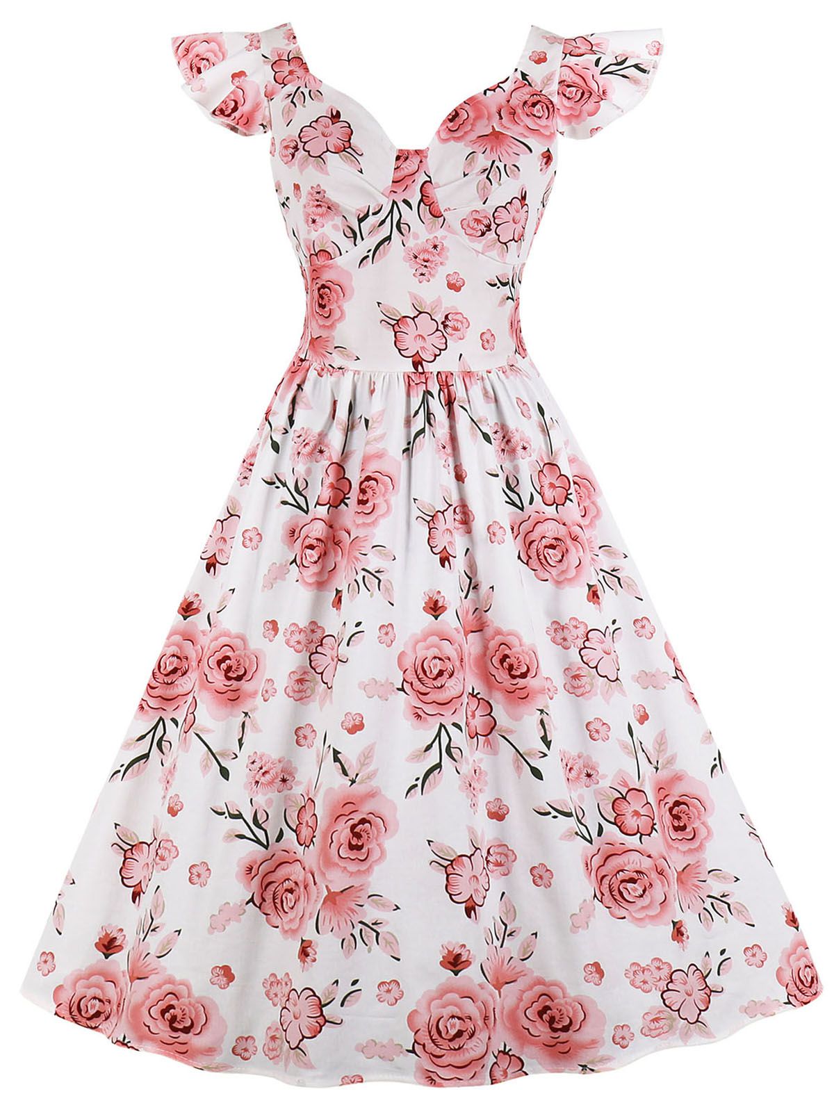 Floral Flare Sleeve Swing Dress