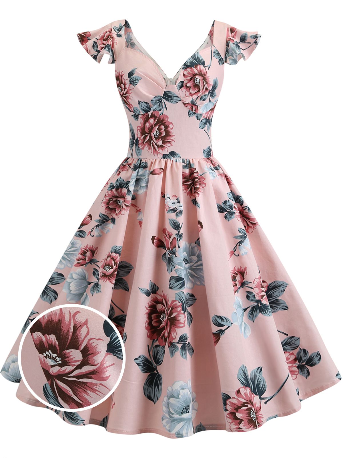 Floral Flare Sleeve Swing Dress