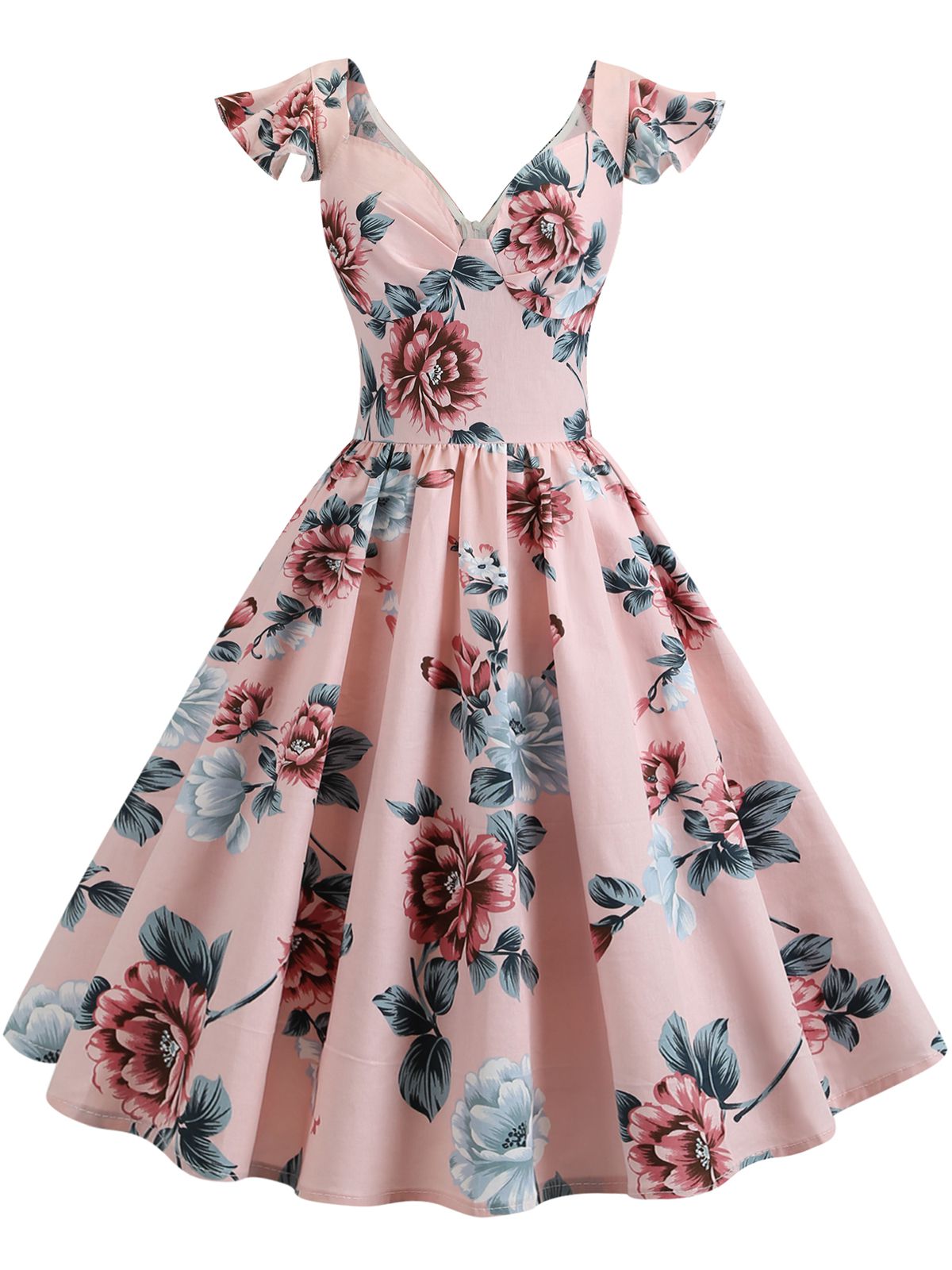 Floral Flare Sleeve Swing Dress