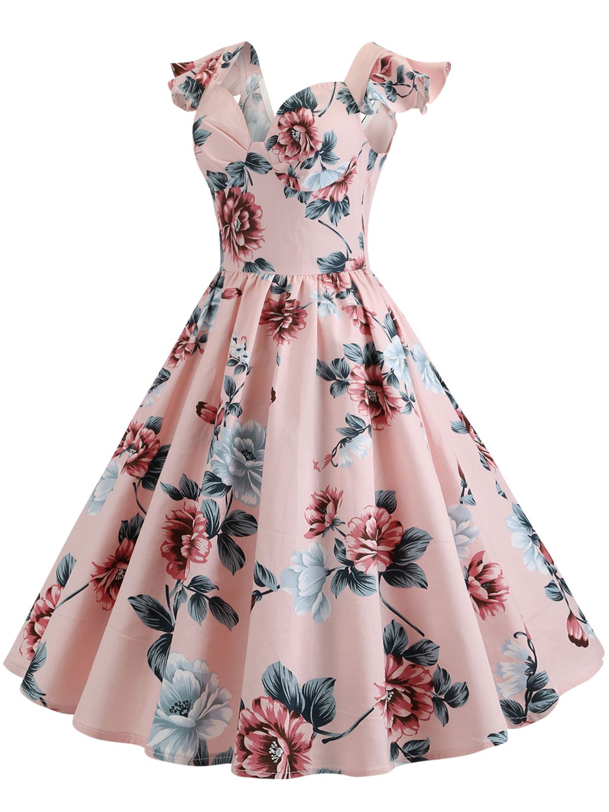 Floral Flare Sleeve Swing Dress