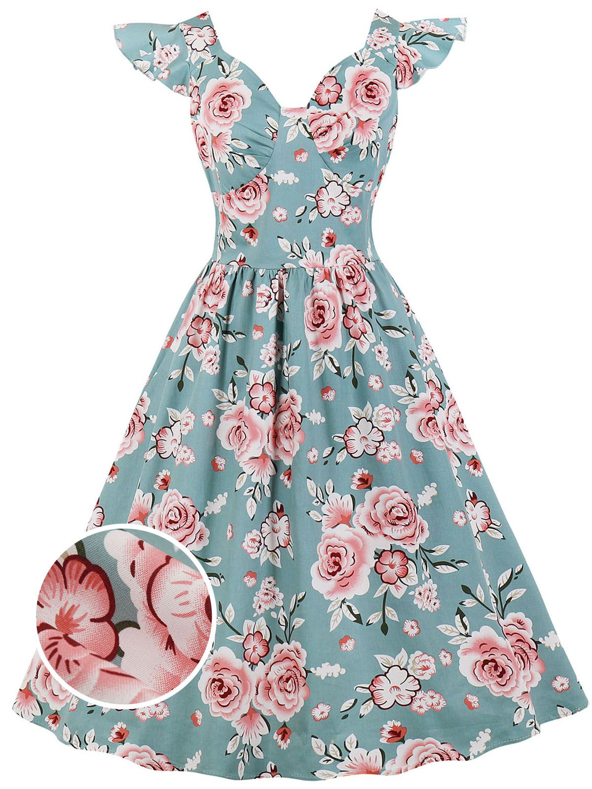 Floral Flare Sleeve Swing Dress