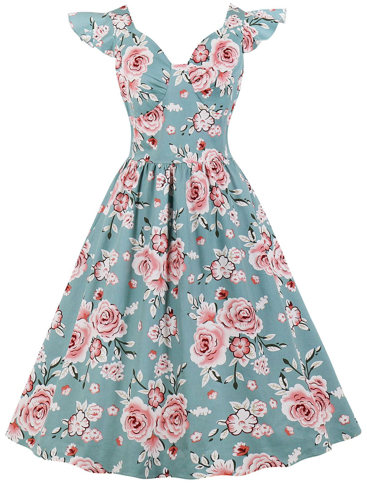 Floral Flare Sleeve Swing Dress