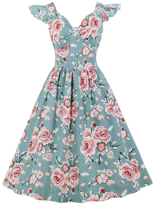 Floral Flare Sleeve Swing Dress