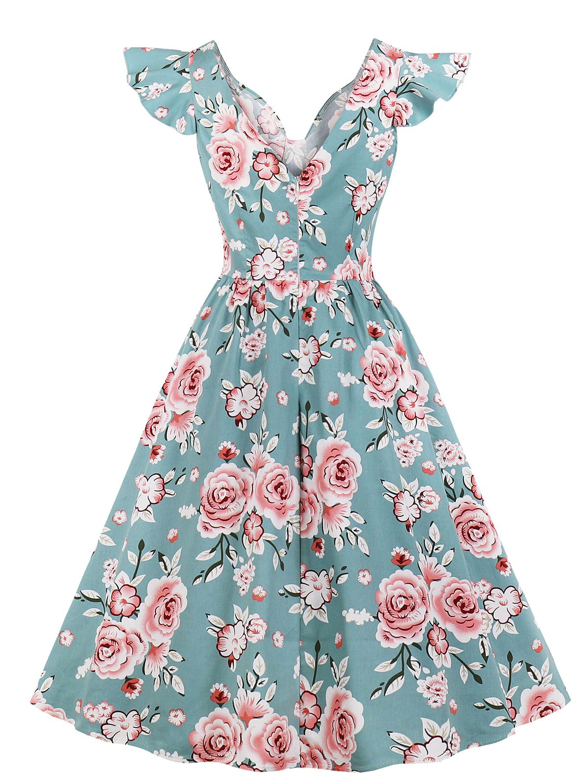 Floral Flare Sleeve Swing Dress