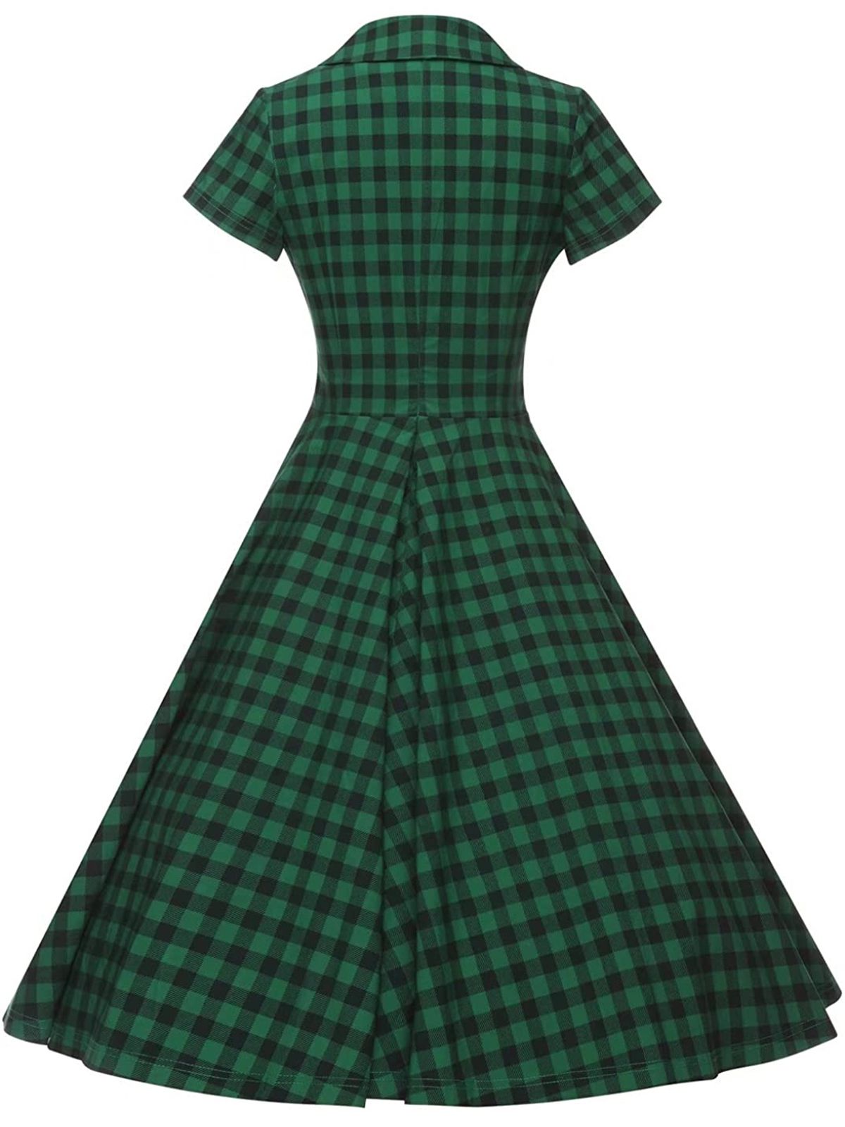 Green Plaid Button Swing Dress