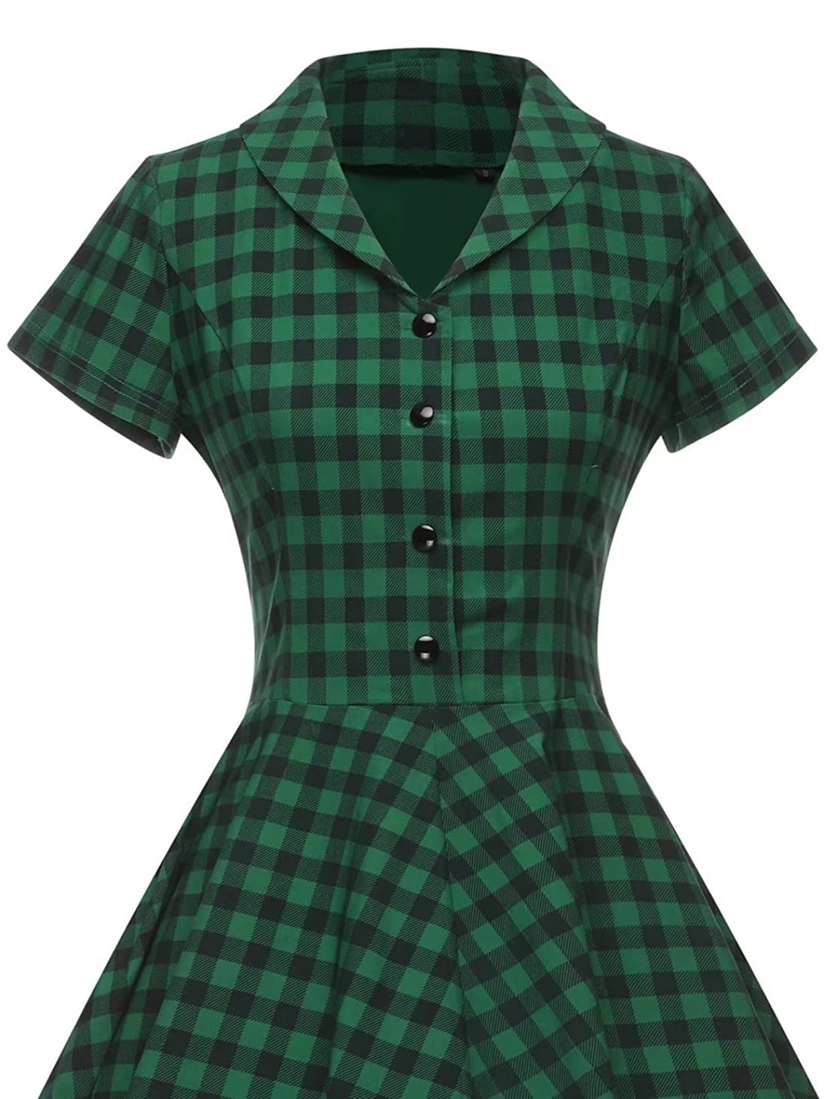 Green Plaid Button Swing Dress