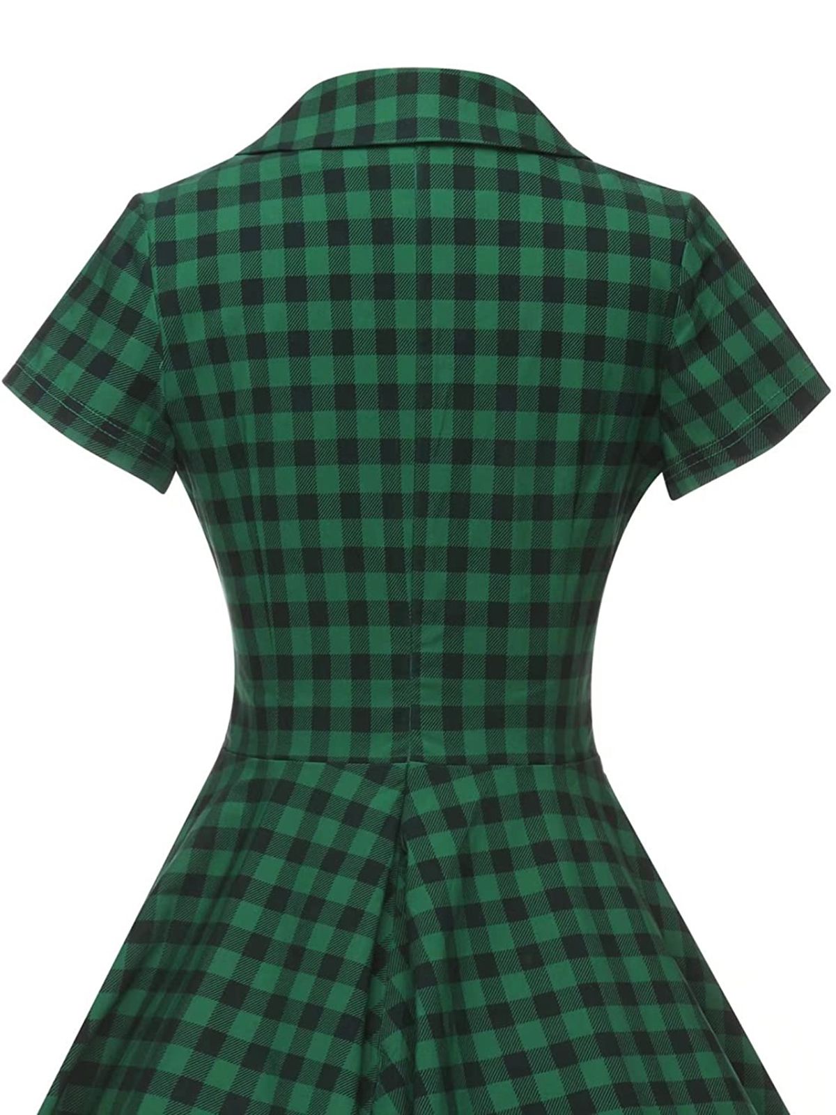 Green Plaid Button Swing Dress