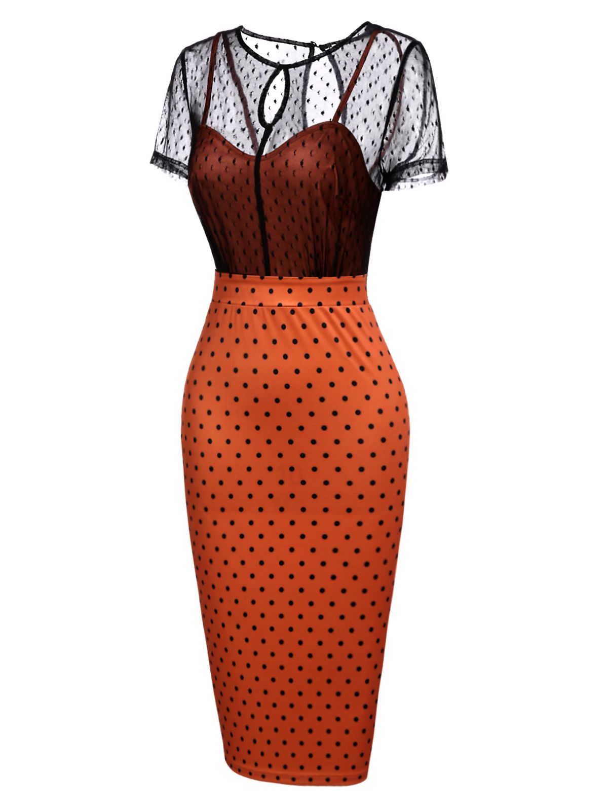 Orange  Illusion Bodycon Dress