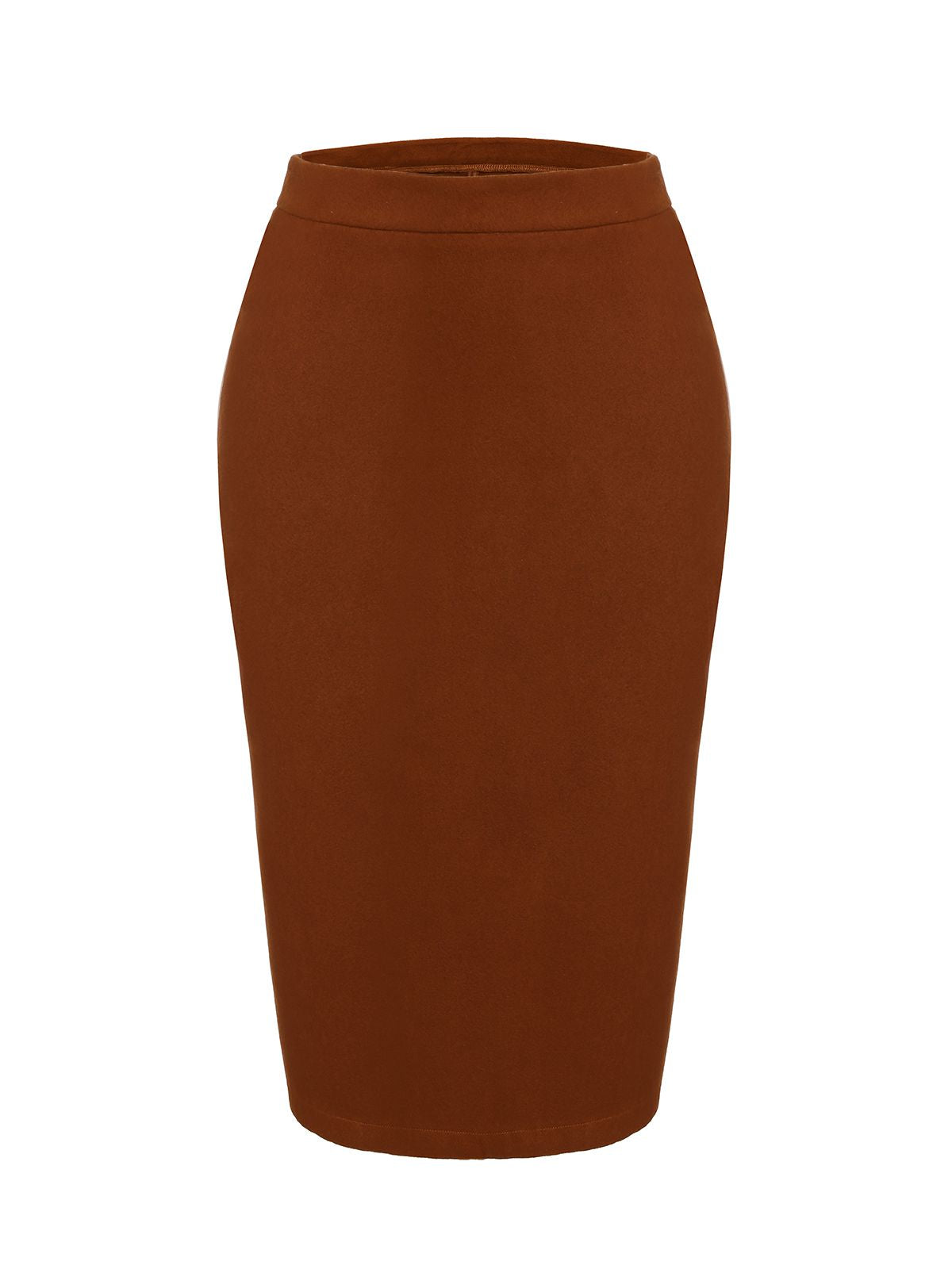 2PCS Brown  Button Top & Pencil Skirt