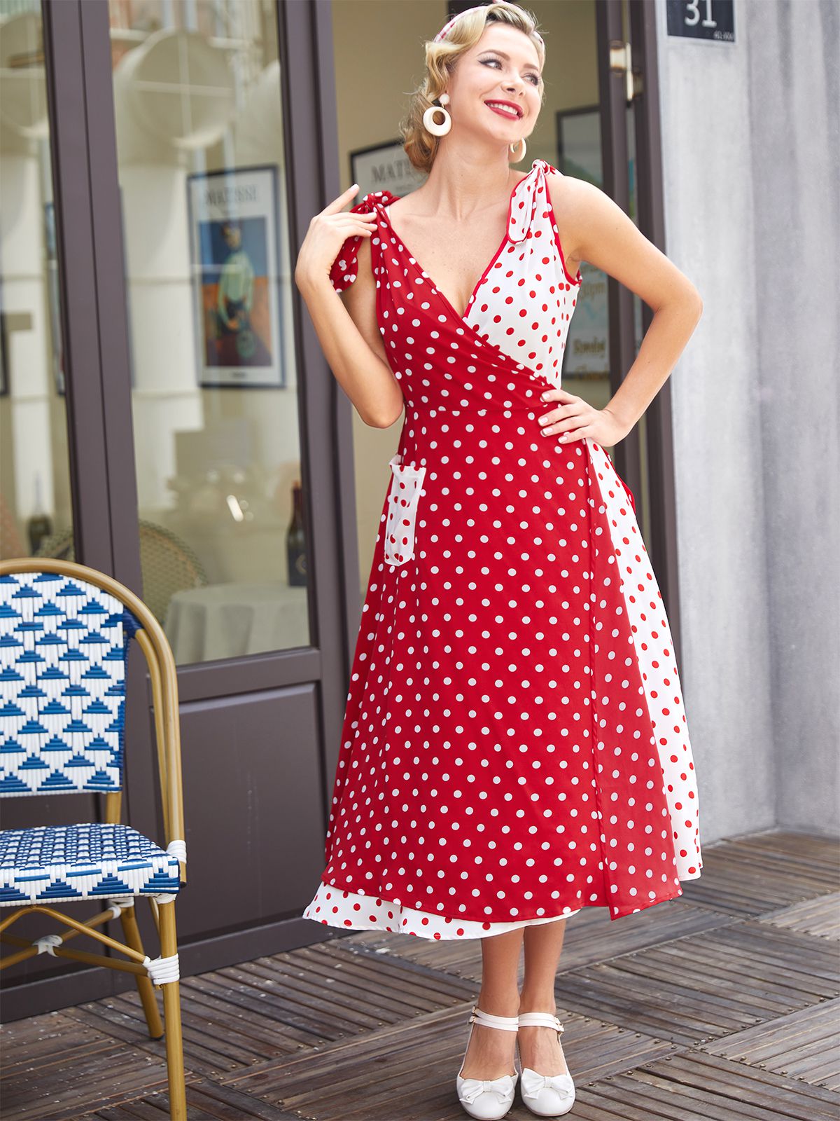 Red Polka Dot Pocket Swing Dress