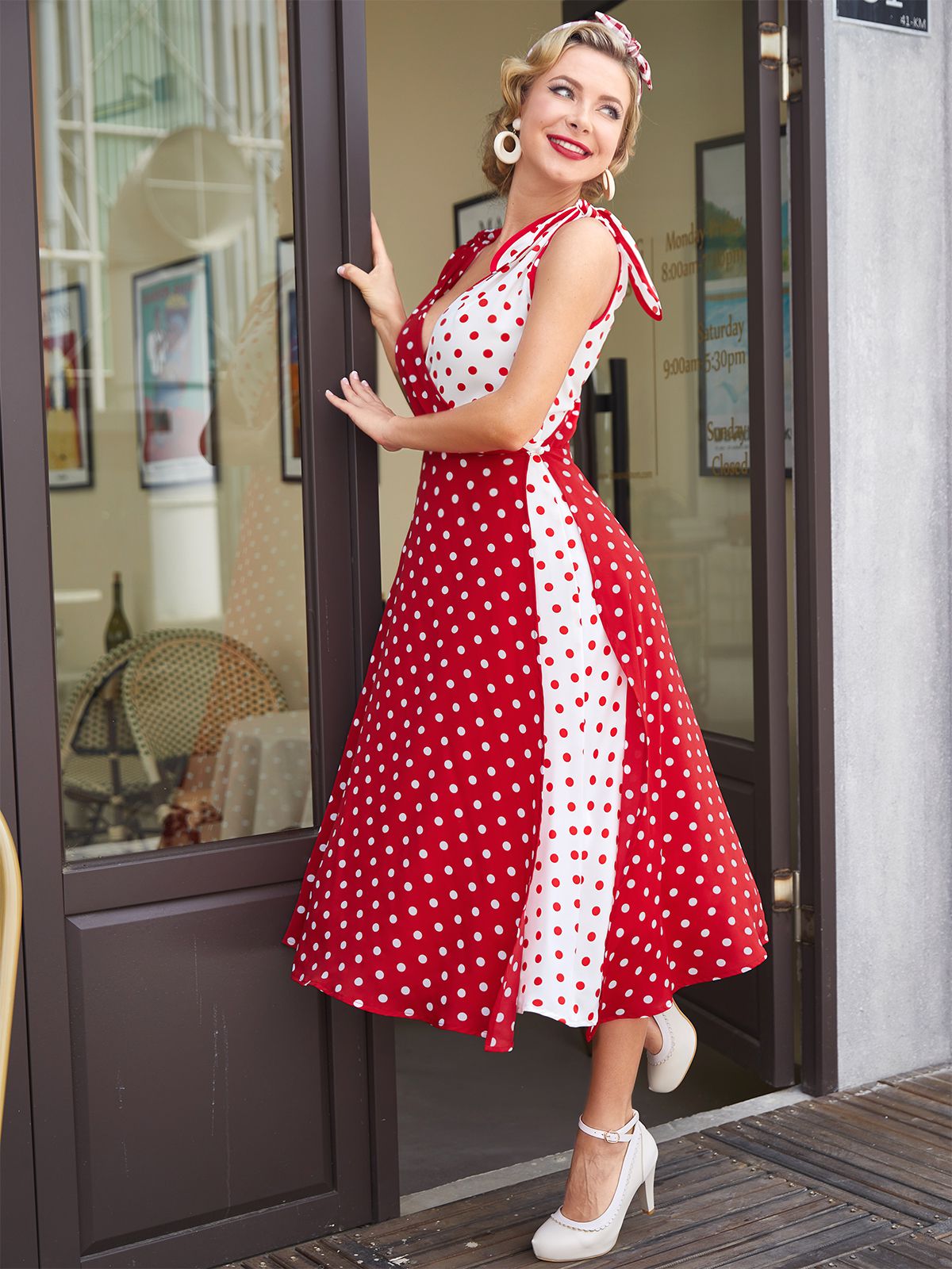 Red Polka Dot Pocket Swing Dress