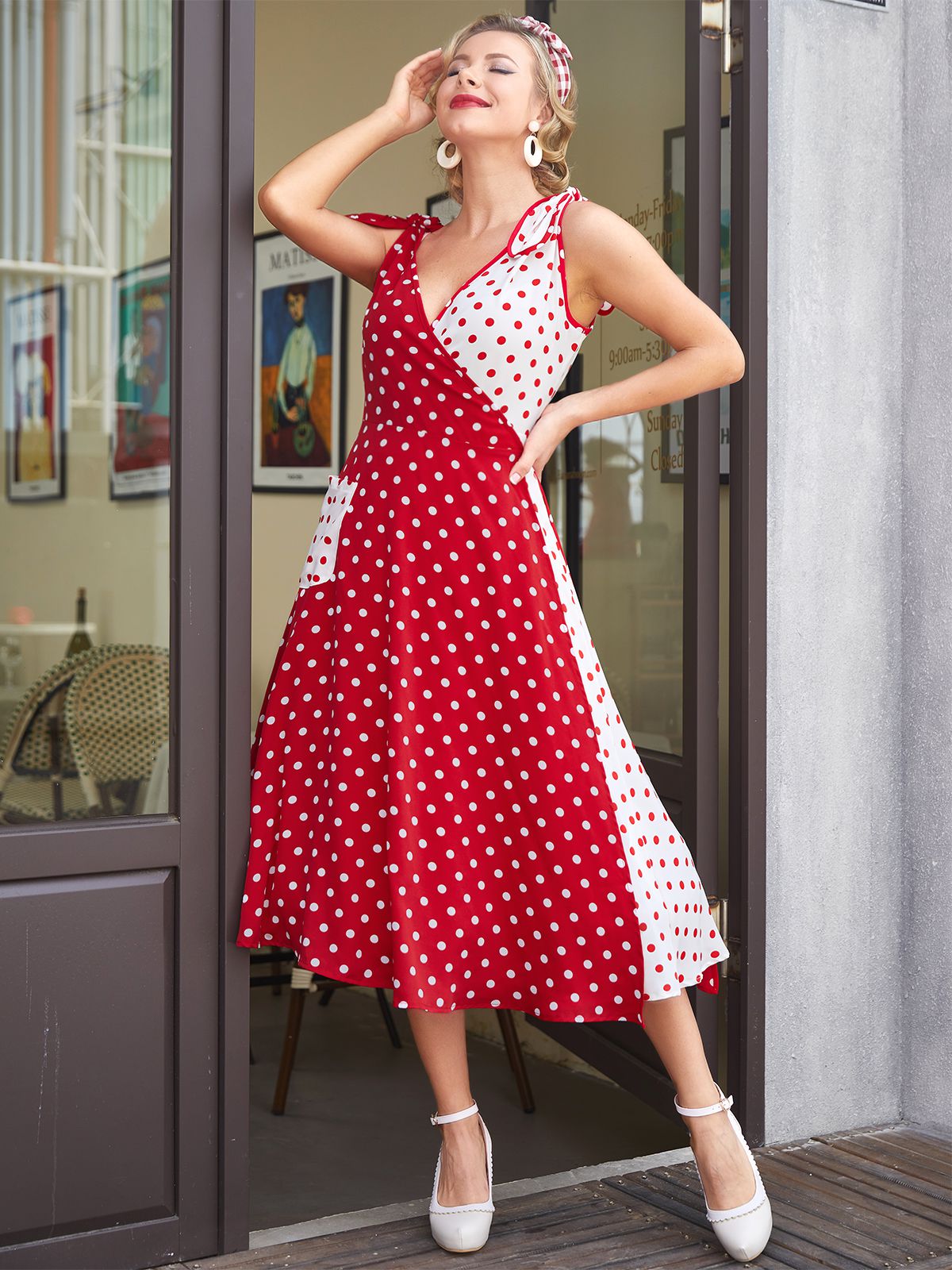 Red Polka Dot Pocket Swing Dress