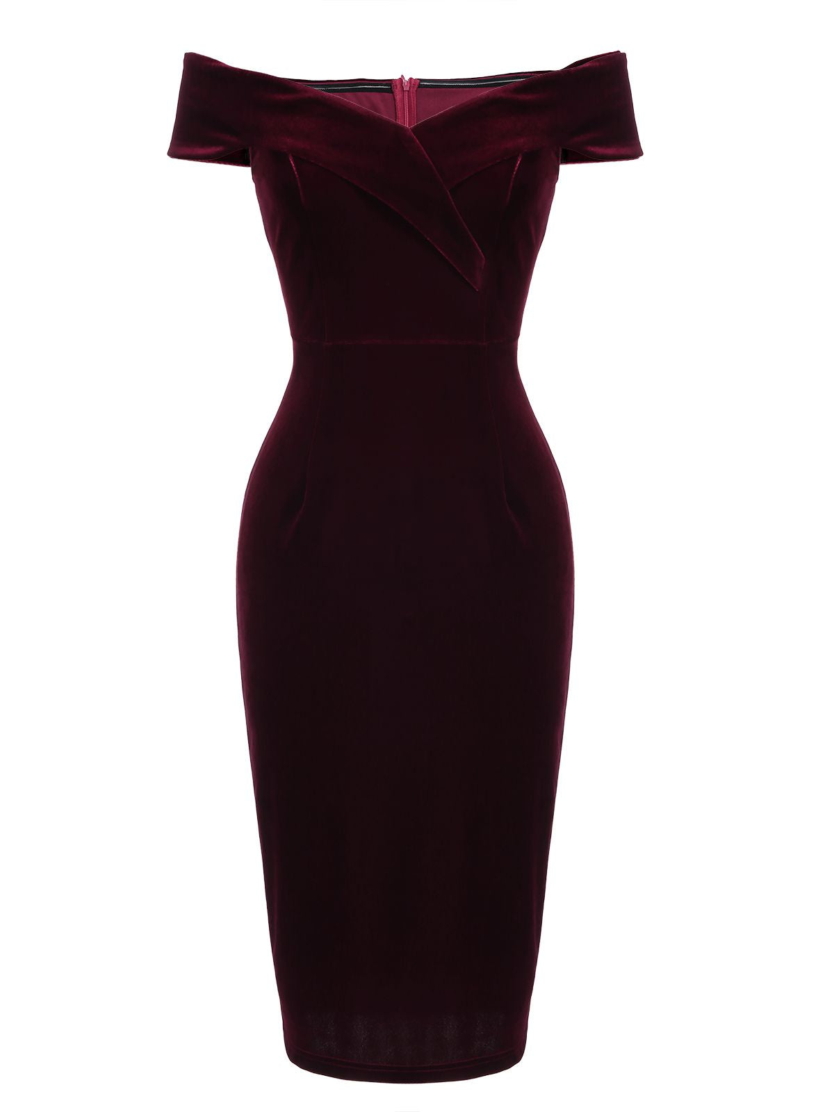 Wine Red  Velvet Bodycon Vintage Dress