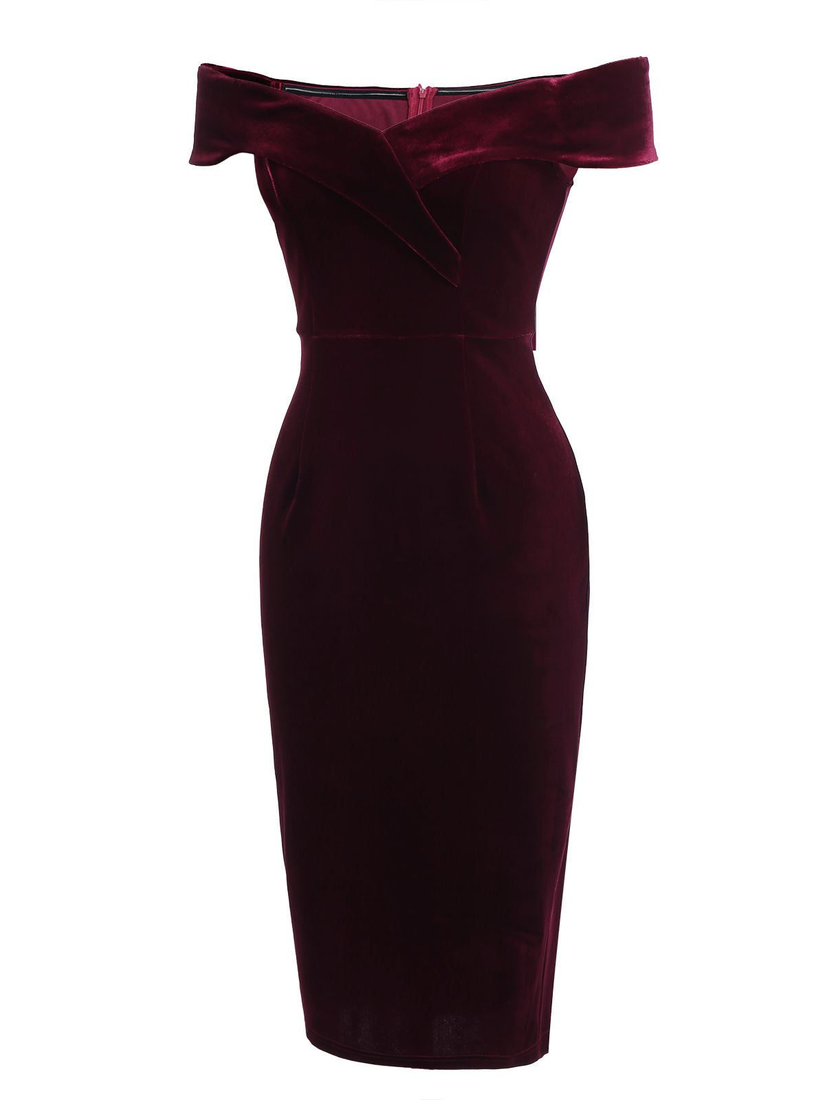 Wine Red  Velvet Bodycon Vintage Dress