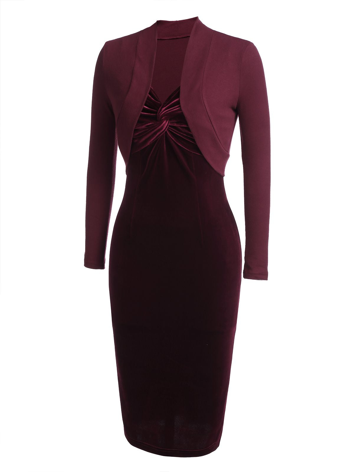 2PCS Wine Red  Velvet Bodycon Dress