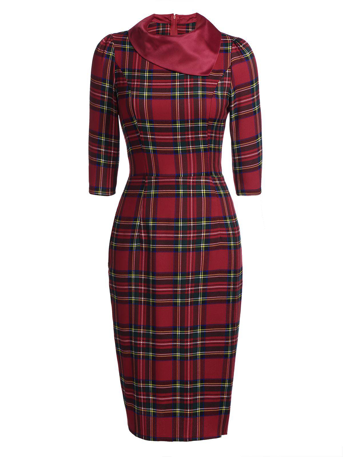 Red  Plaids Bodycon Dress