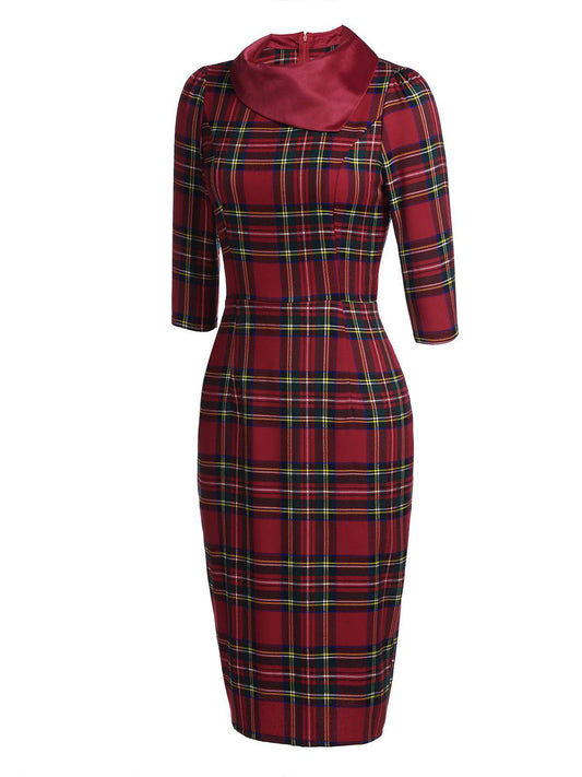 Red  Plaids Bodycon Dress