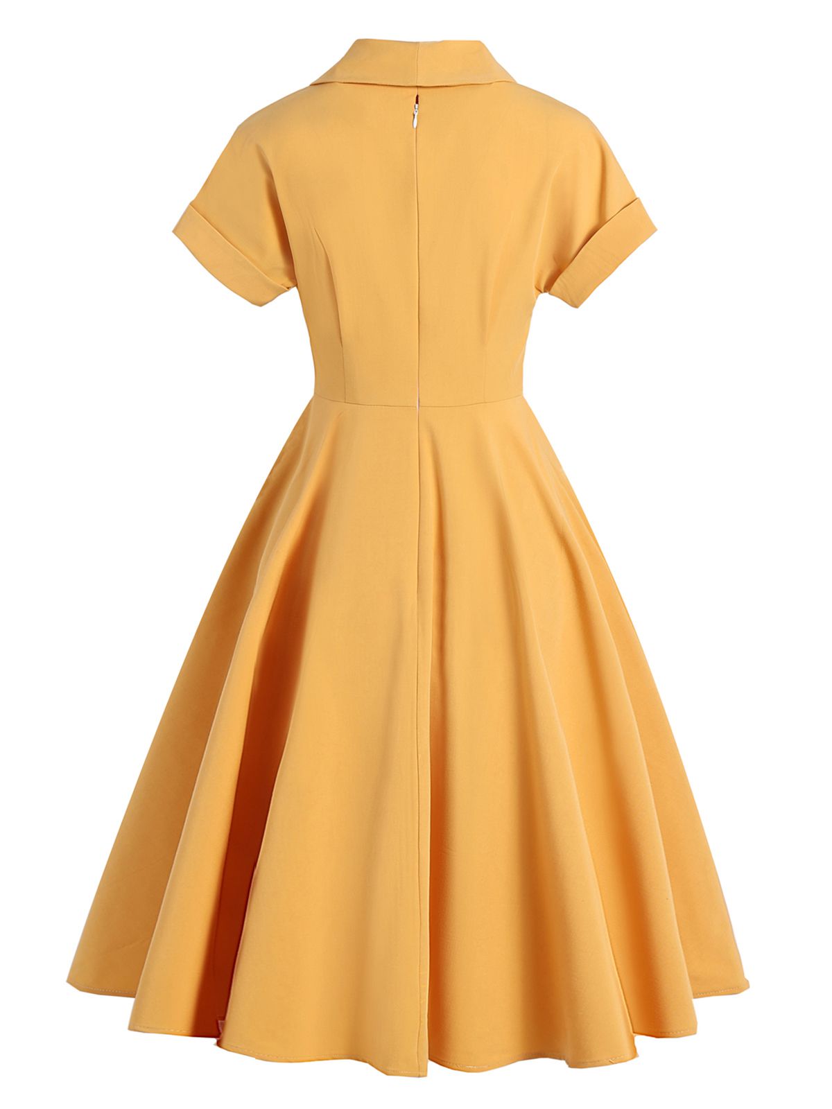 Yellow Solid Buttoned Swing Dress