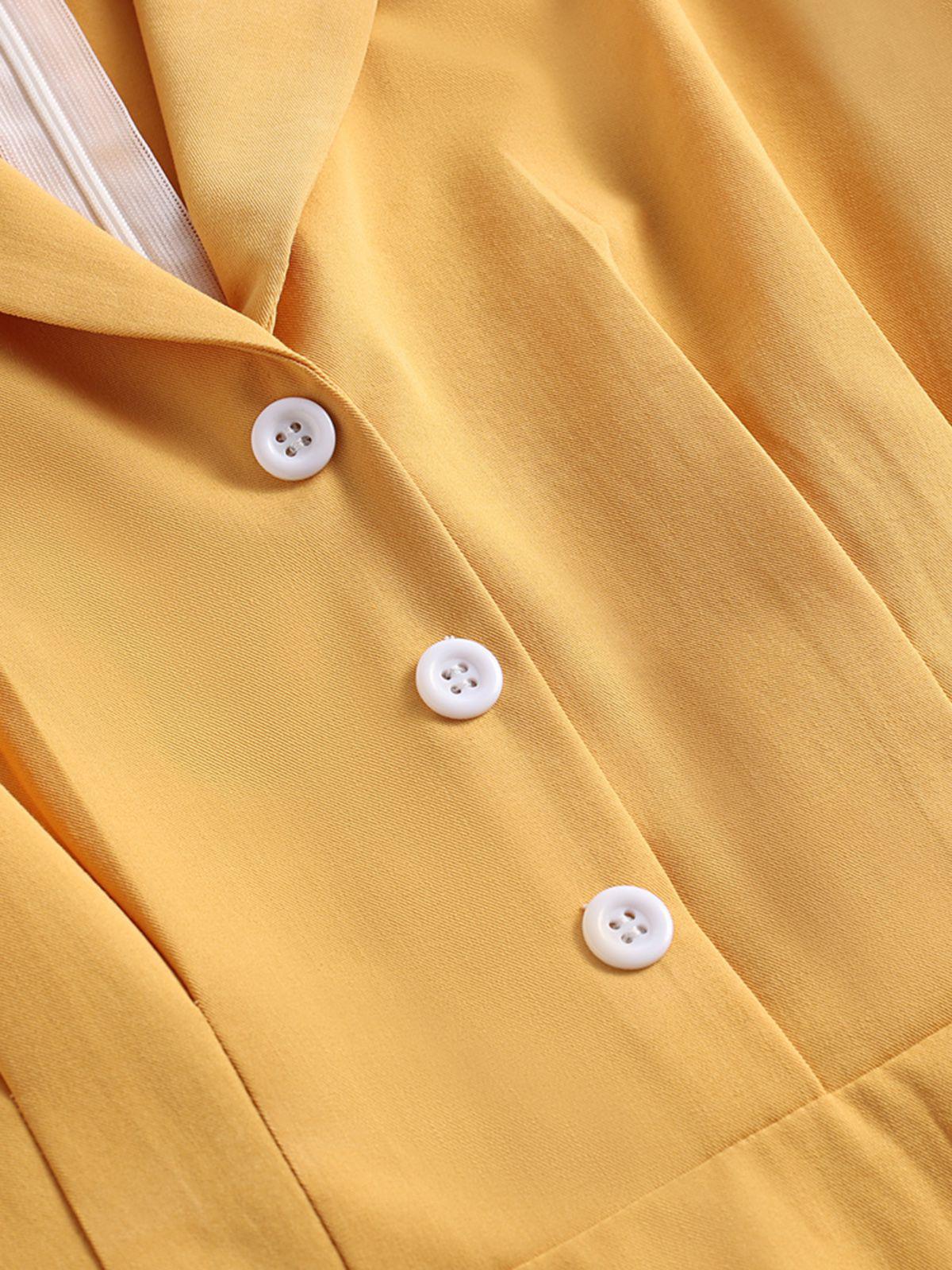 Yellow Solid Buttoned Swing Dress