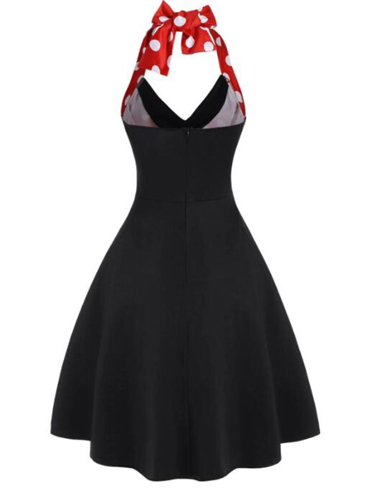 Black Red Halter Dot Swing Dress