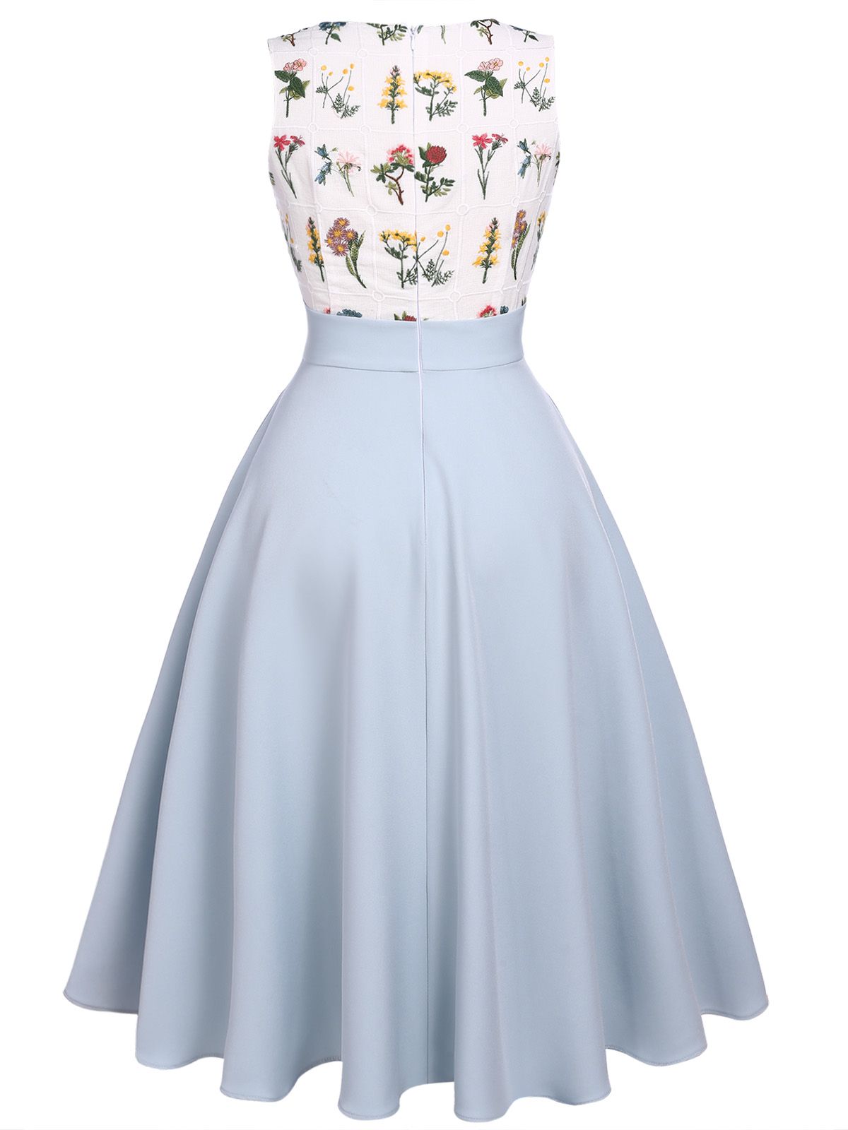 Blue Embroidery Pockets Swing Dress