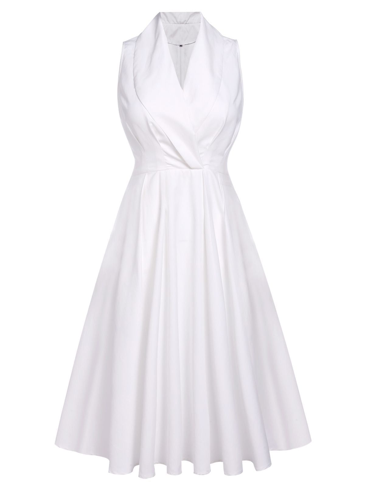 White Halter Belted Swing Dress