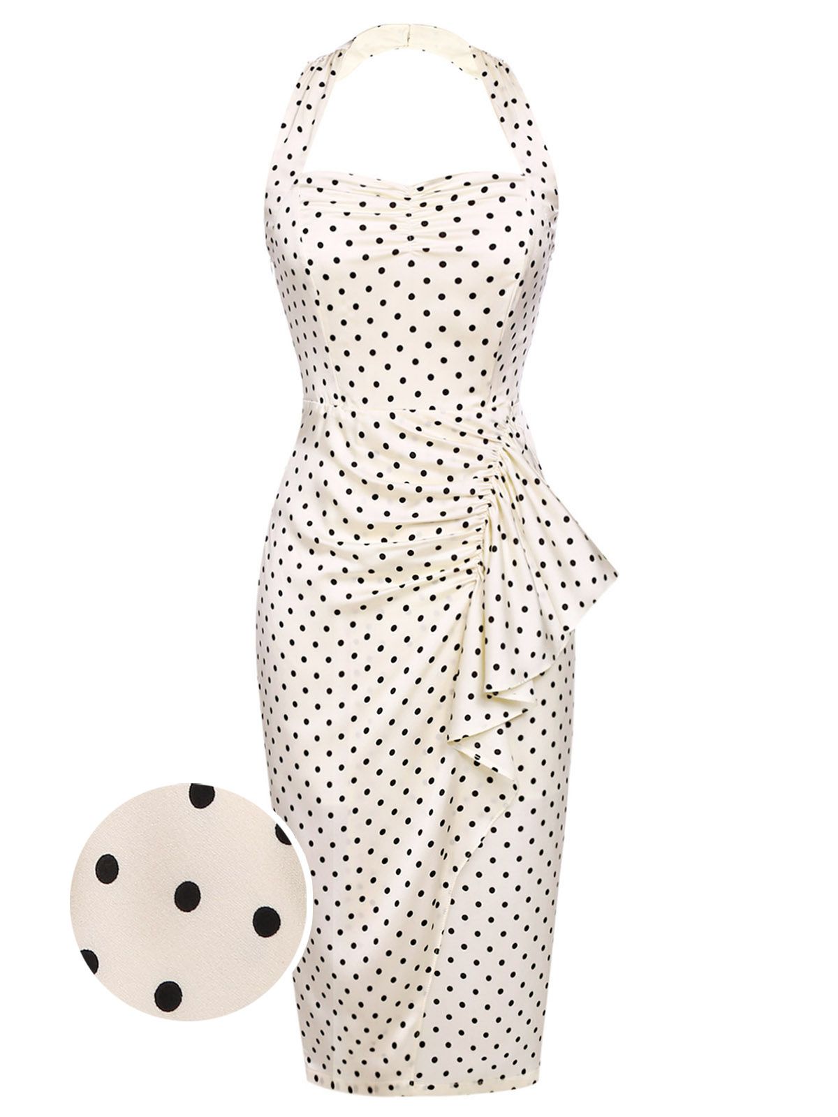 Ivory  Polka Dot Halter Pencil Dress