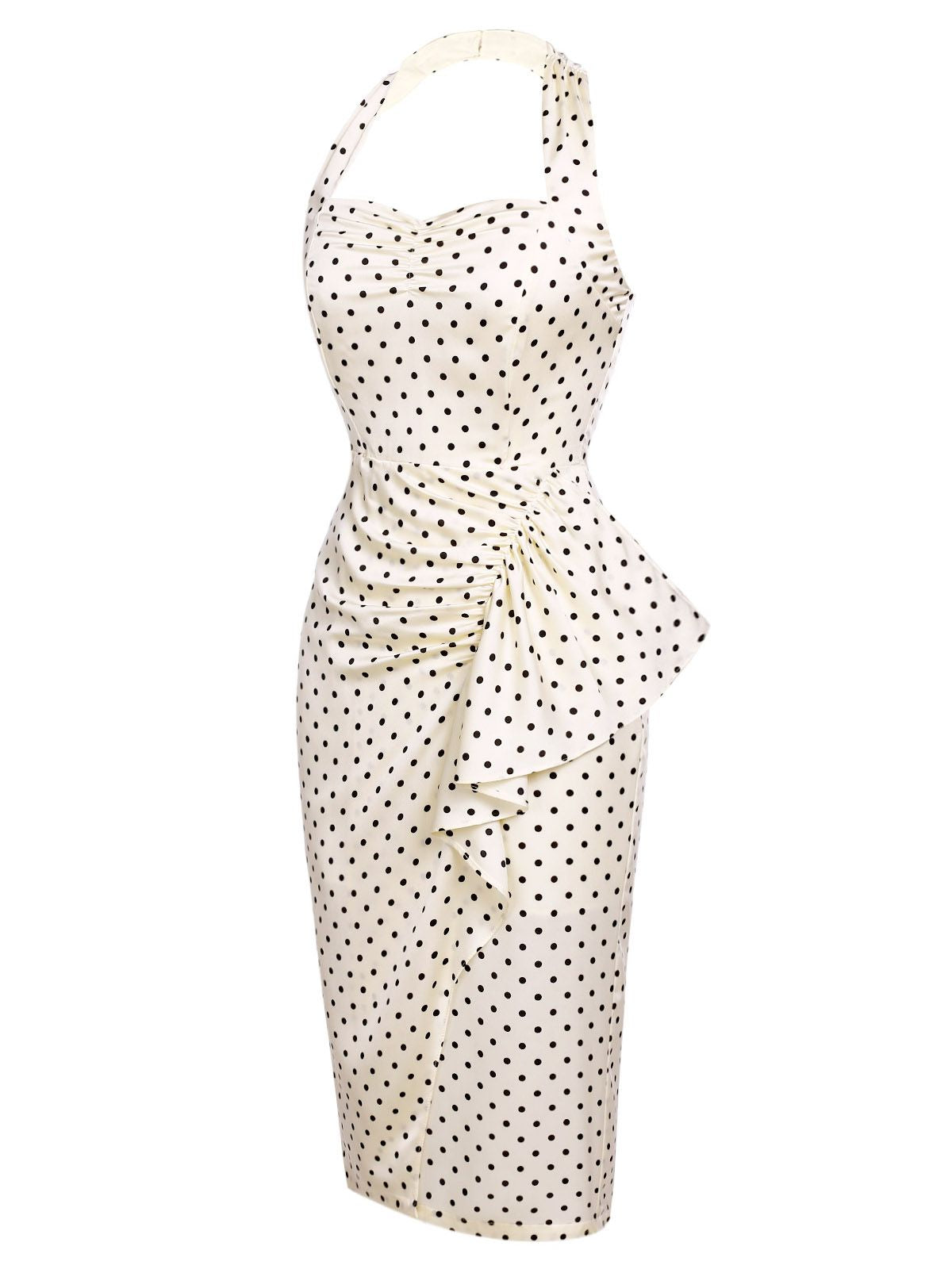 Ivory  Polka Dot Halter Pencil Dress