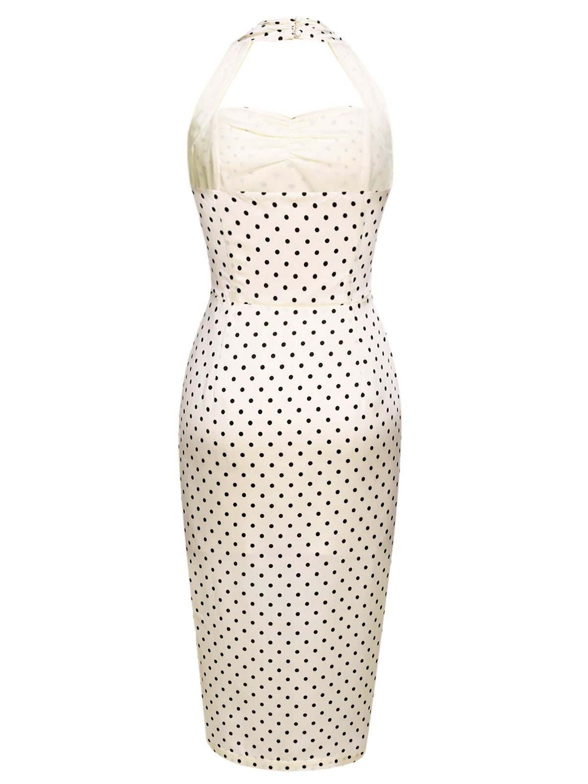 Ivory  Polka Dot Halter Pencil Dress