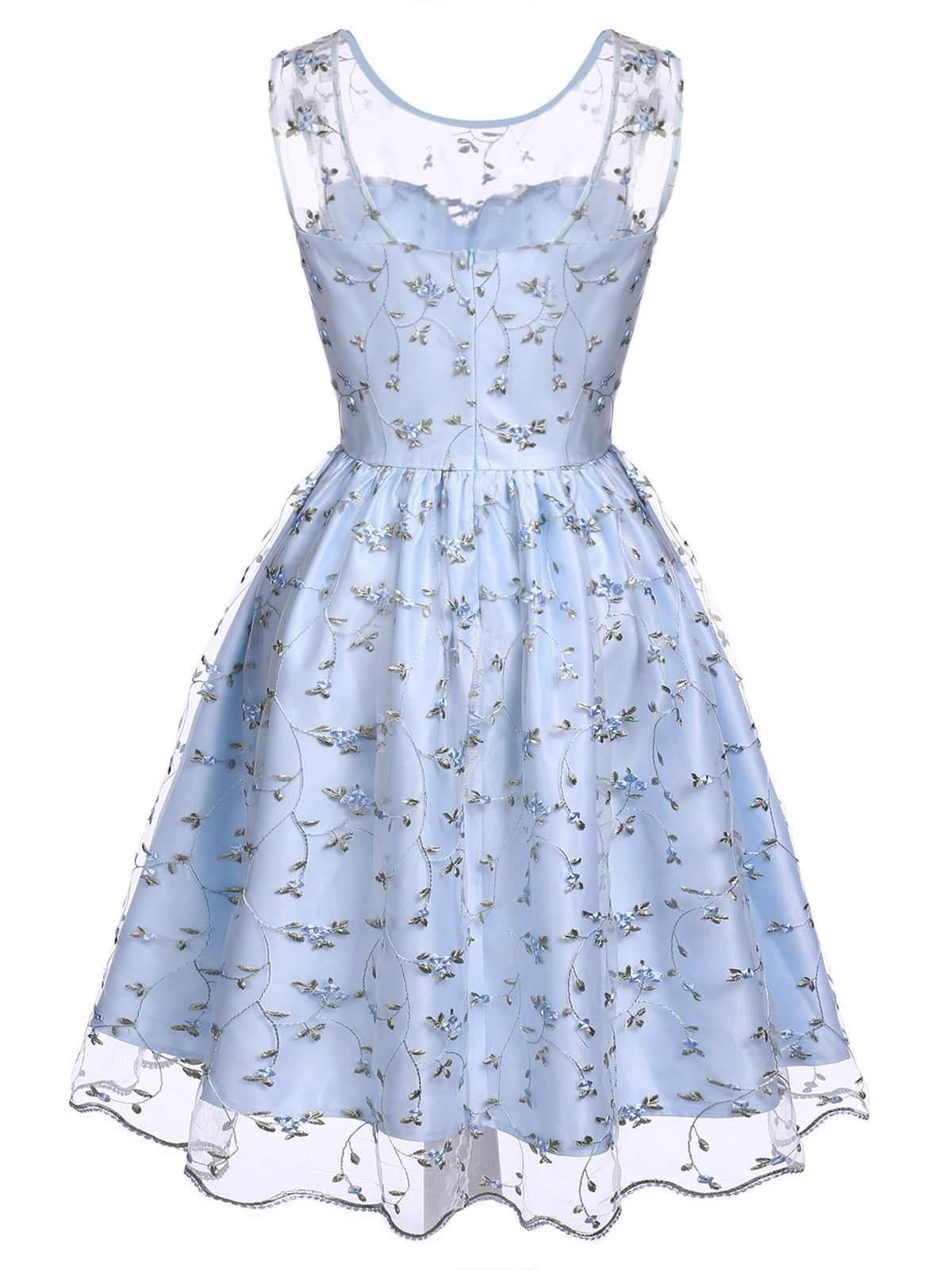 Blue Floral Embroidery Lace Dress