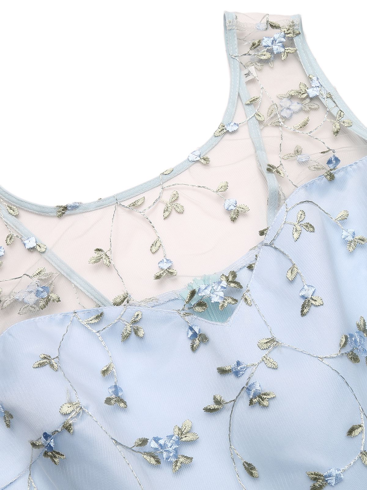 Blue Floral Embroidery Lace Dress