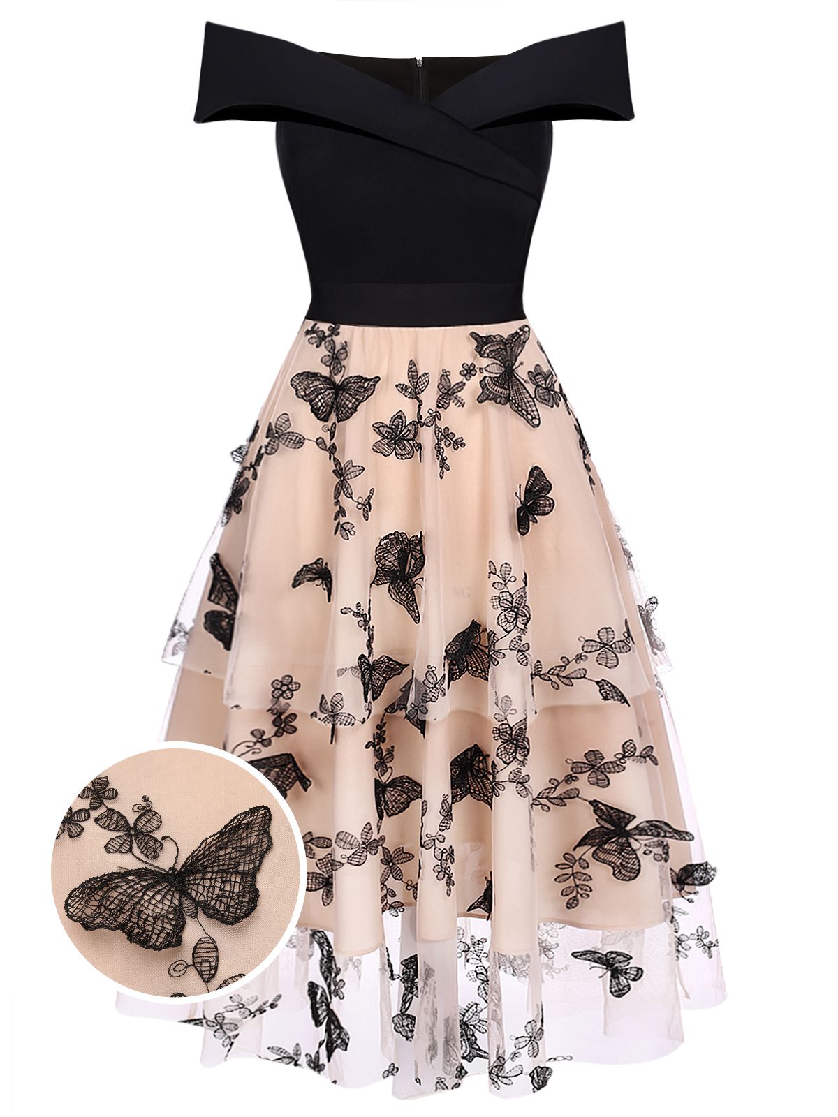 Off-shoulder Lace Butterfly Swing Dress