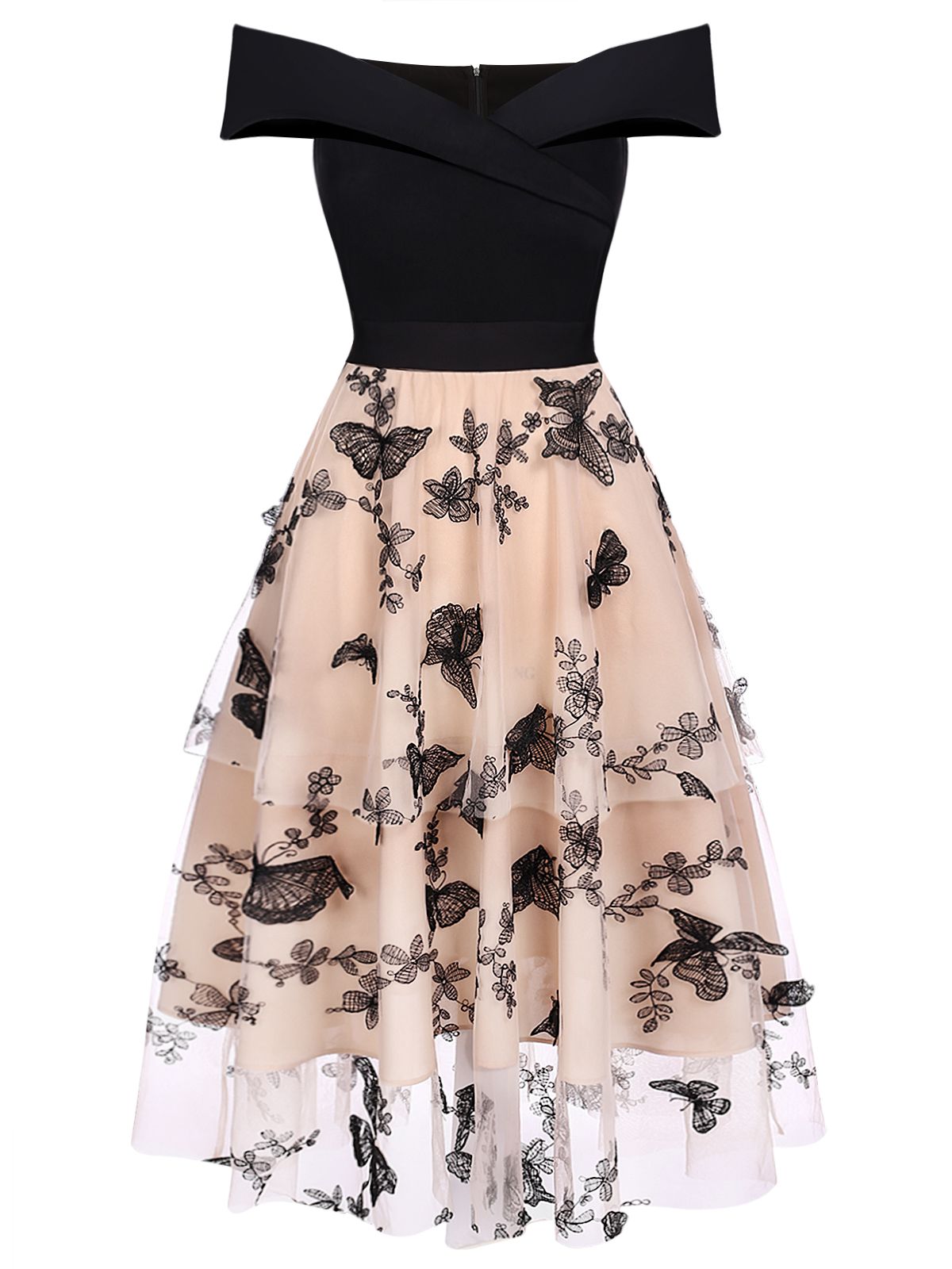 Off-shoulder Lace Butterfly Swing Dress