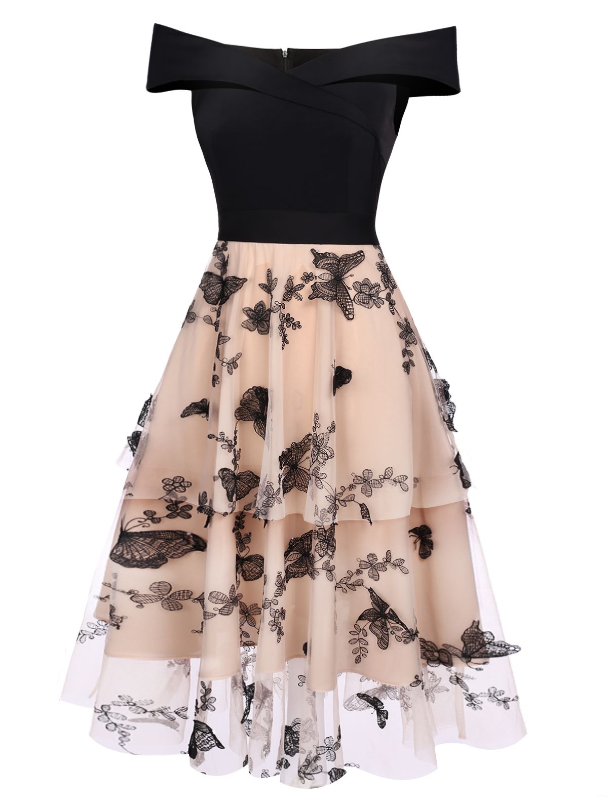 Off-shoulder Lace Butterfly Swing Dress