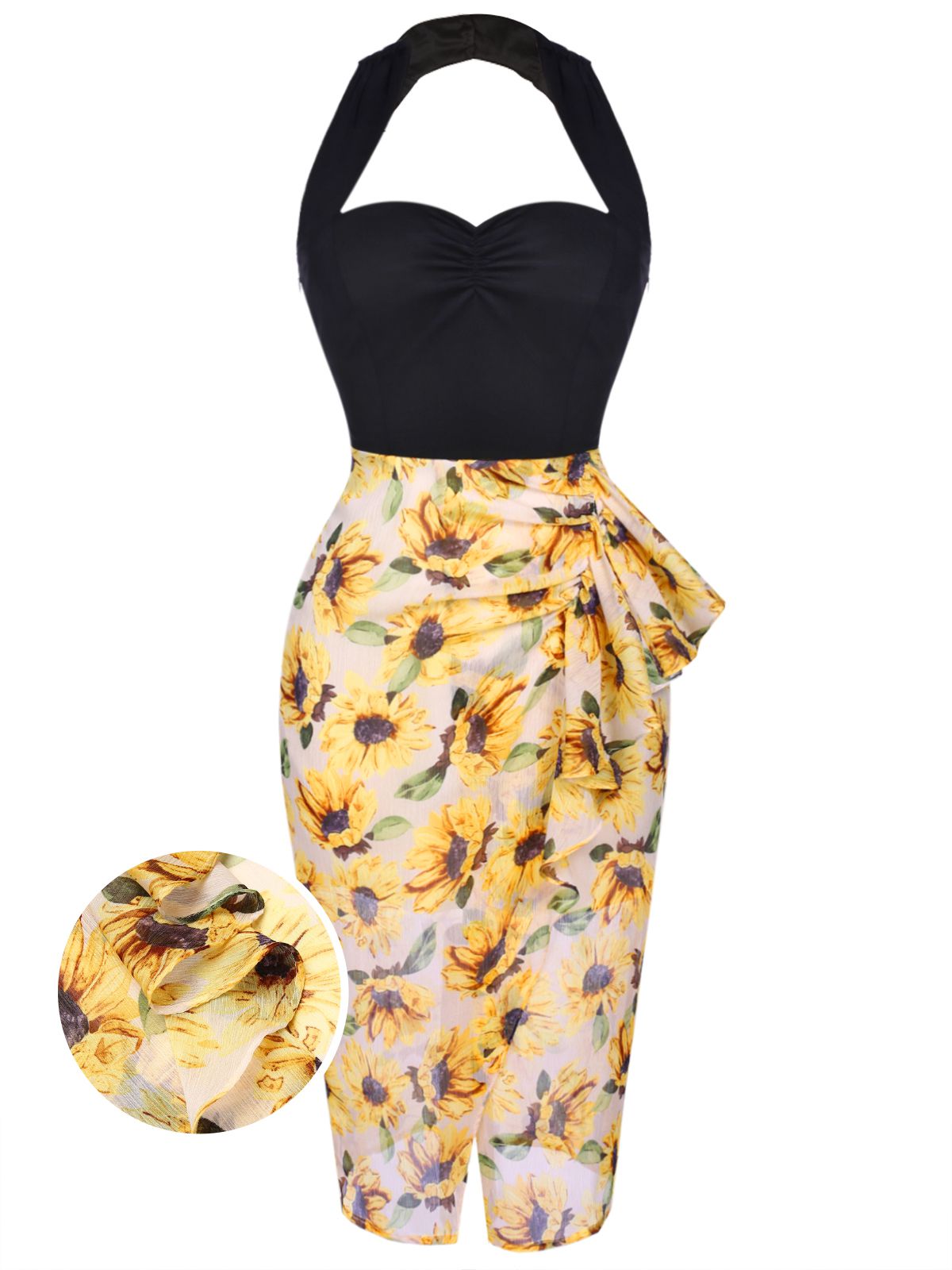 Black  Halter Sunflower Pencil Dress