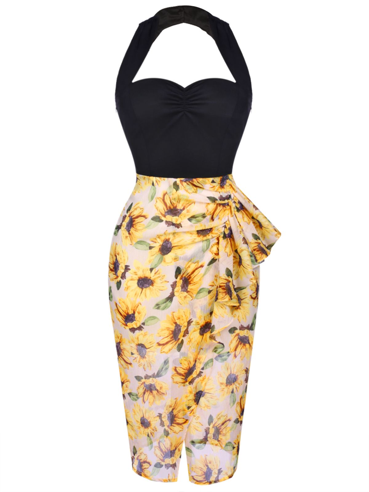 Black  Halter Sunflower Pencil Dress