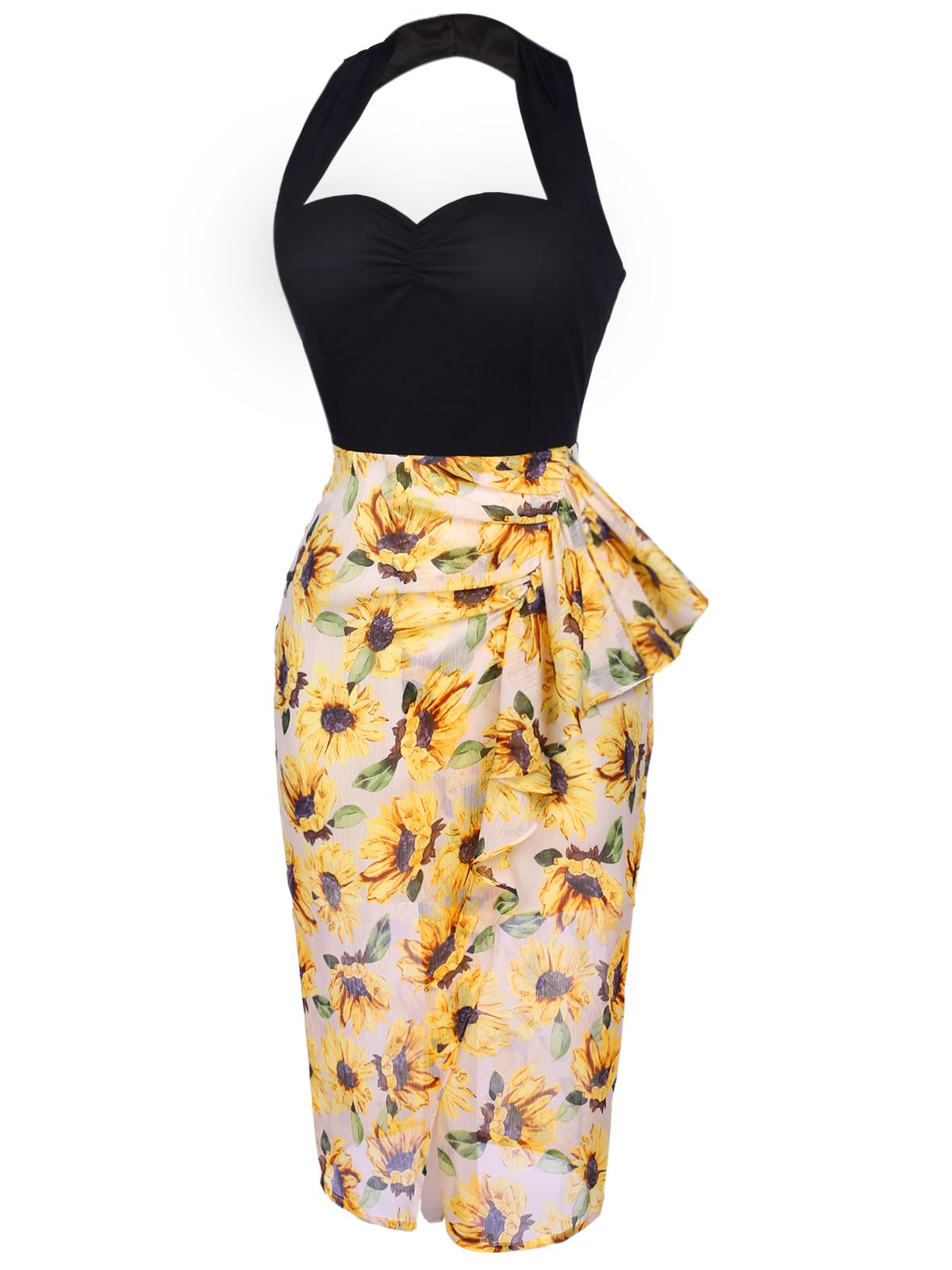 Black  Halter Sunflower Pencil Dress